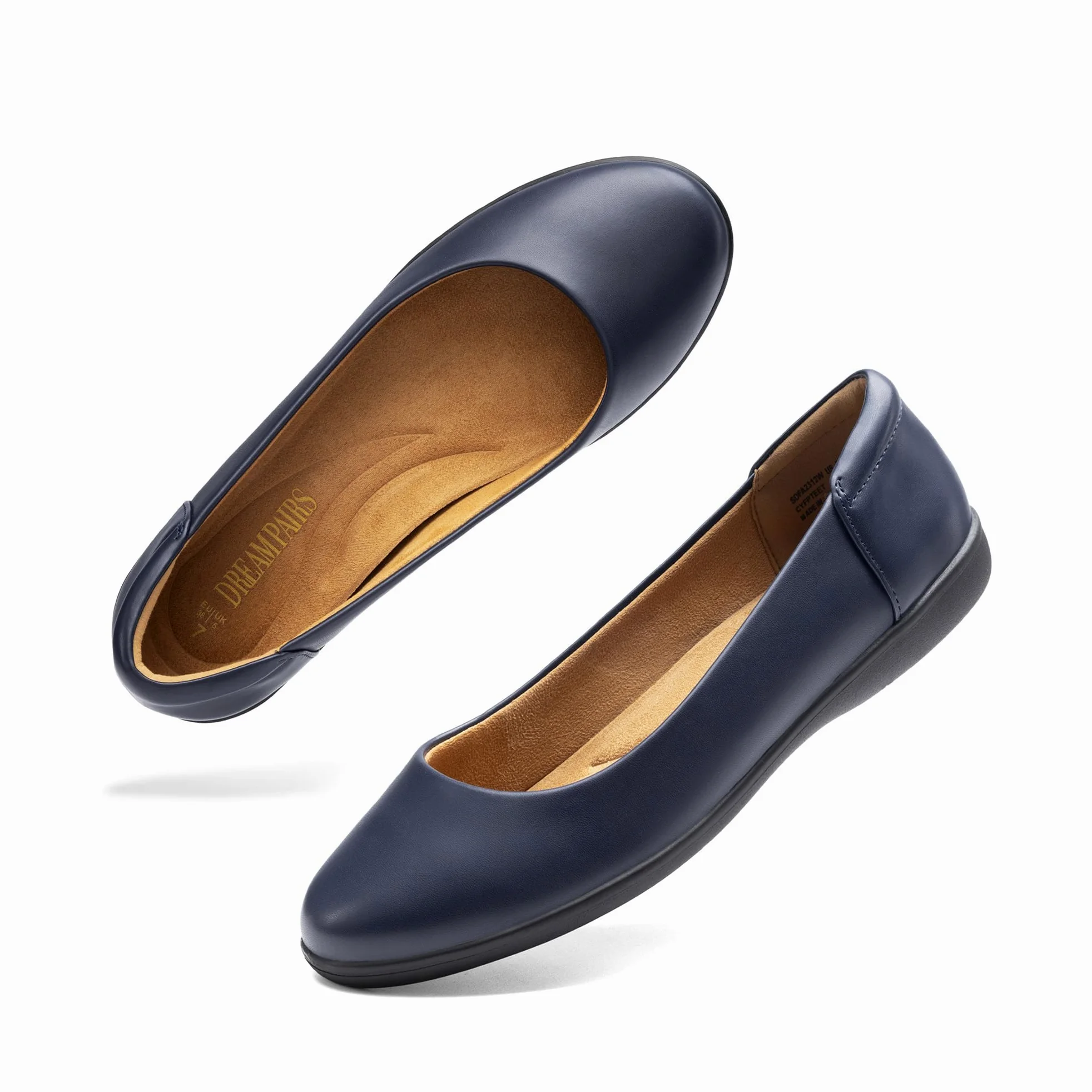 DREAM PAIRS Damskie wygodne baleriny eleganckie buty robocze, okrągłe palce wsuwane buty biurowe, granatowy, 42 EU