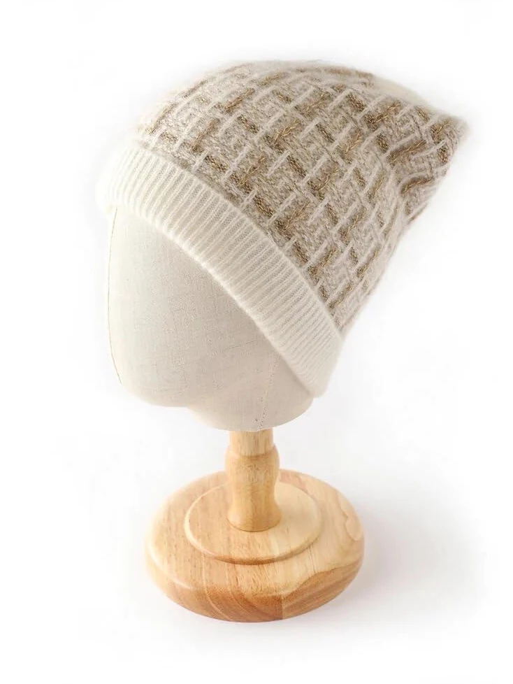 Kaszmirowa czapka zimowa damska ciepła czapka outdoorowa czapka beanie dzianinowa krata w paski kaszmirowa czapka zabezpieczająca