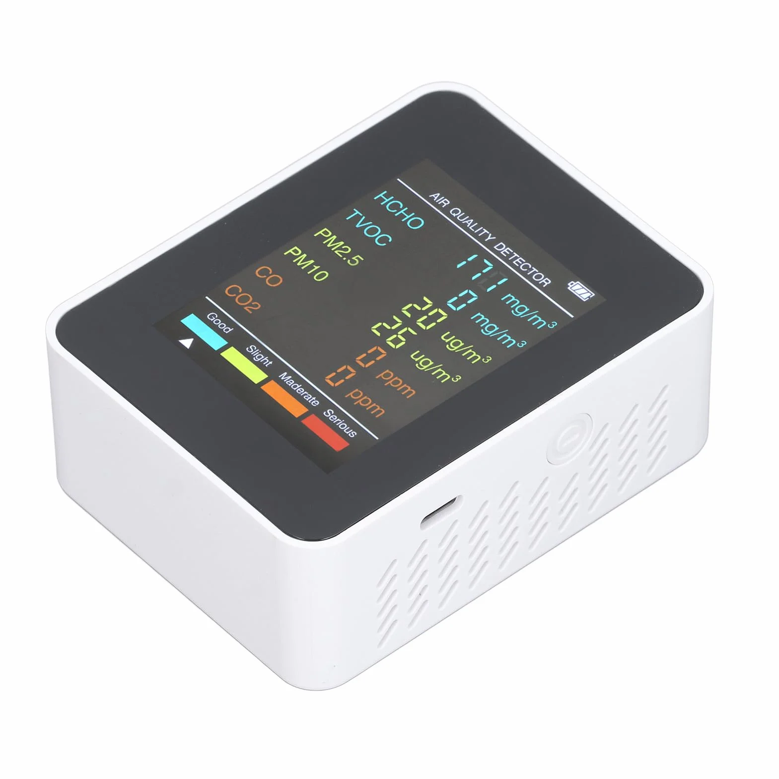 Monitor CO2, Mierniki Jakości Powietrza w Pomieszczeniach Przenośny Detektor Dwutlenku Węgla, Podświetlany Ekran LCD CO2 TVOC HCHO PM2.5 PM10 Tester z Budzikiem, do Domu, (WHITE)