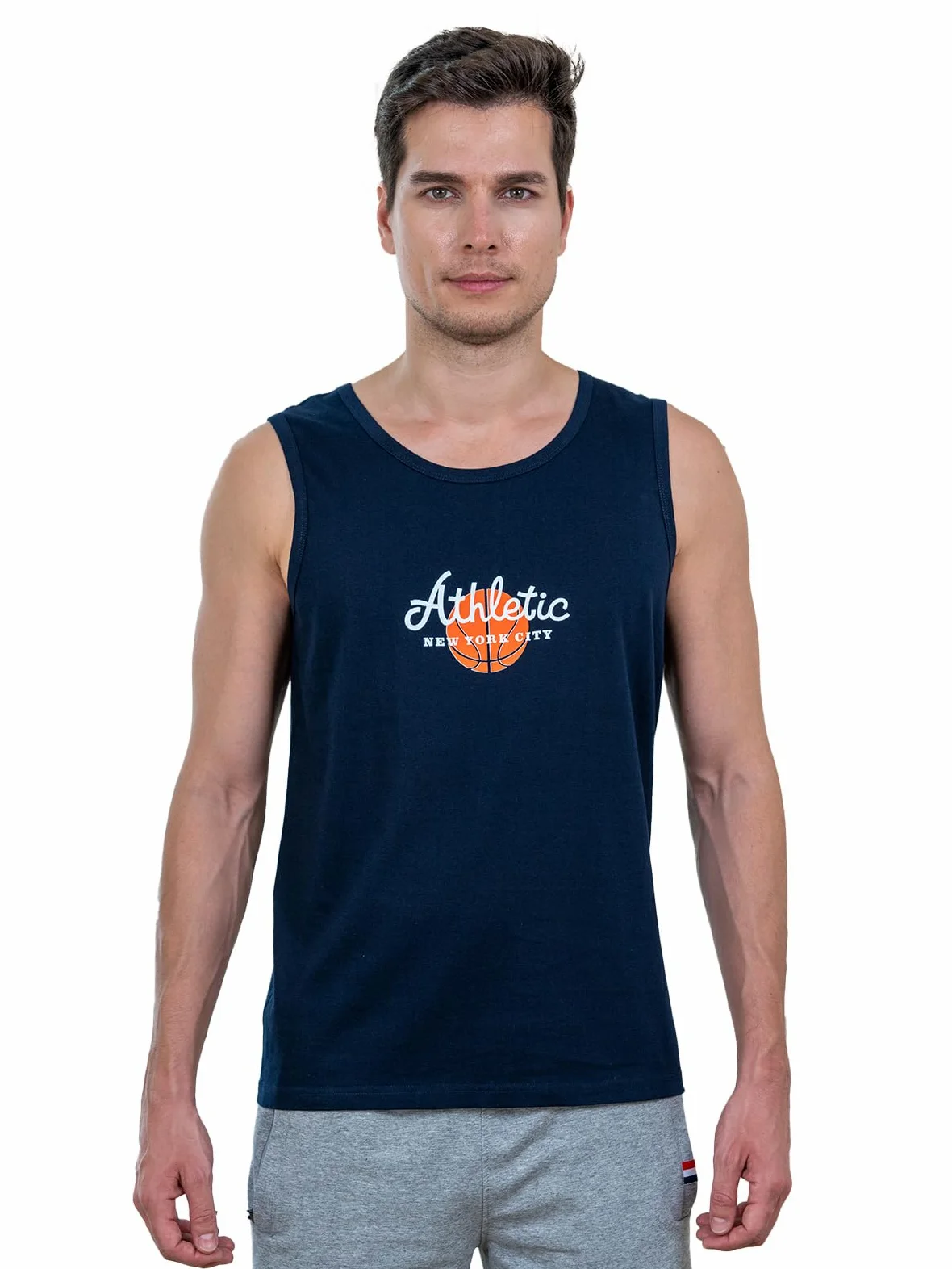 Lux Cozi Męski tank top z bawełny, normalny krój, z nadrukiem, okrągły dekolt, tang top