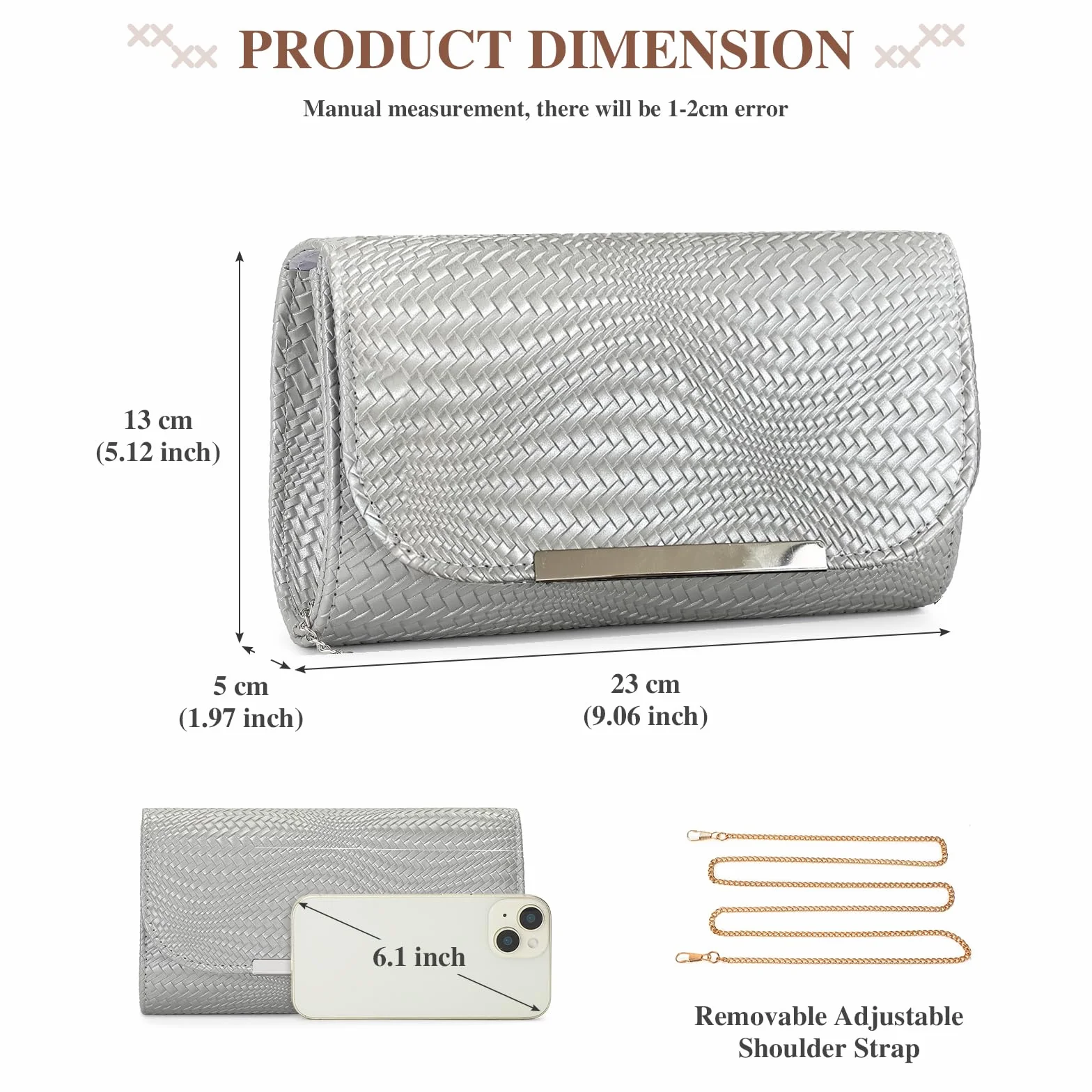 BAIGIO Clutch damska torebka wieczorowa ze skóry PU, elegancka torebka dla panny młodej, torebka na łańcuszek, na wesele, mała torba na ramię