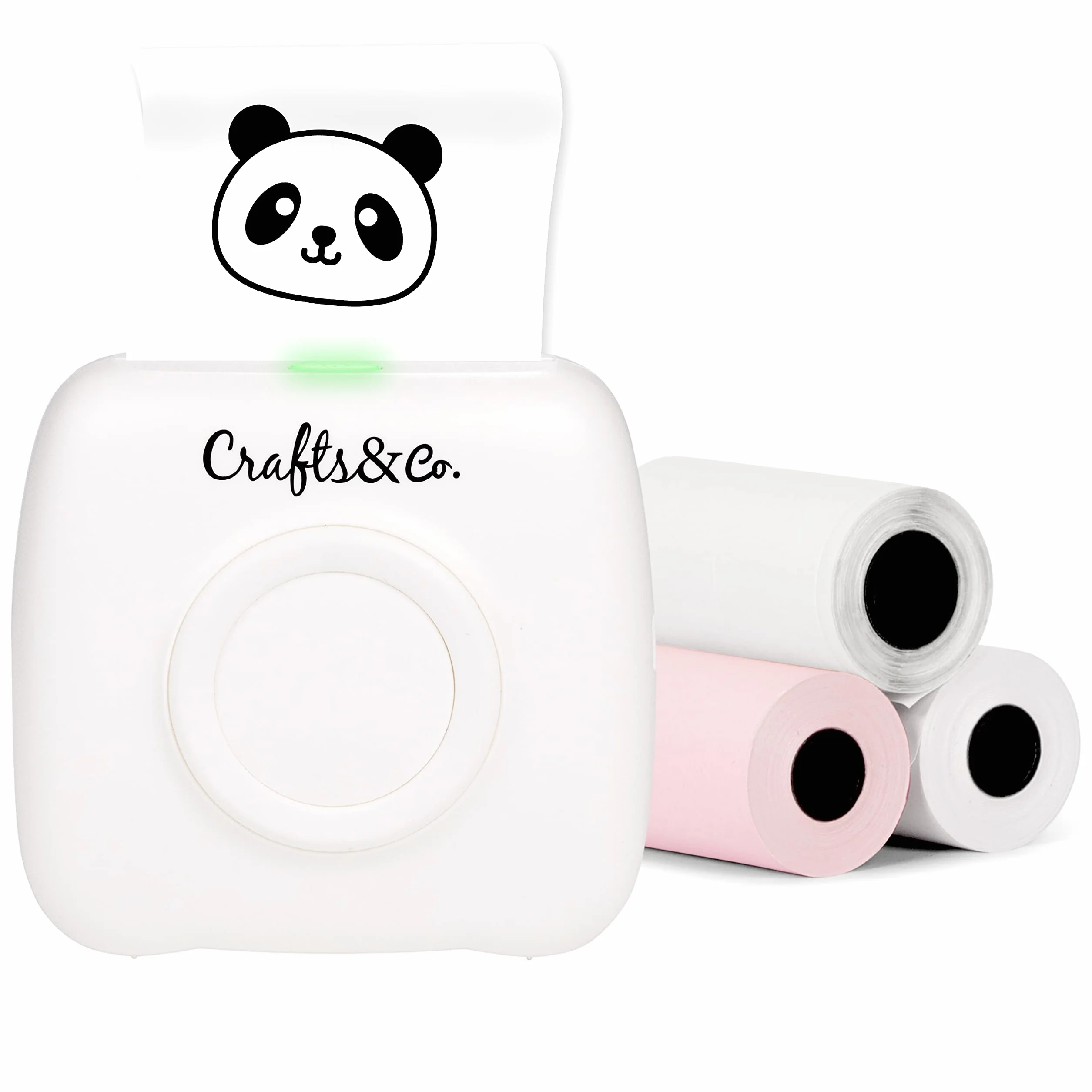 Crafts&Co Przenośna mini drukarka termiczna do smartfonów | Natychmiastowa mini drukarka Bluetooth, drukowanie naklejek, zdjęć, etykiet, zawiera 3 rolki papieru + aplikacja