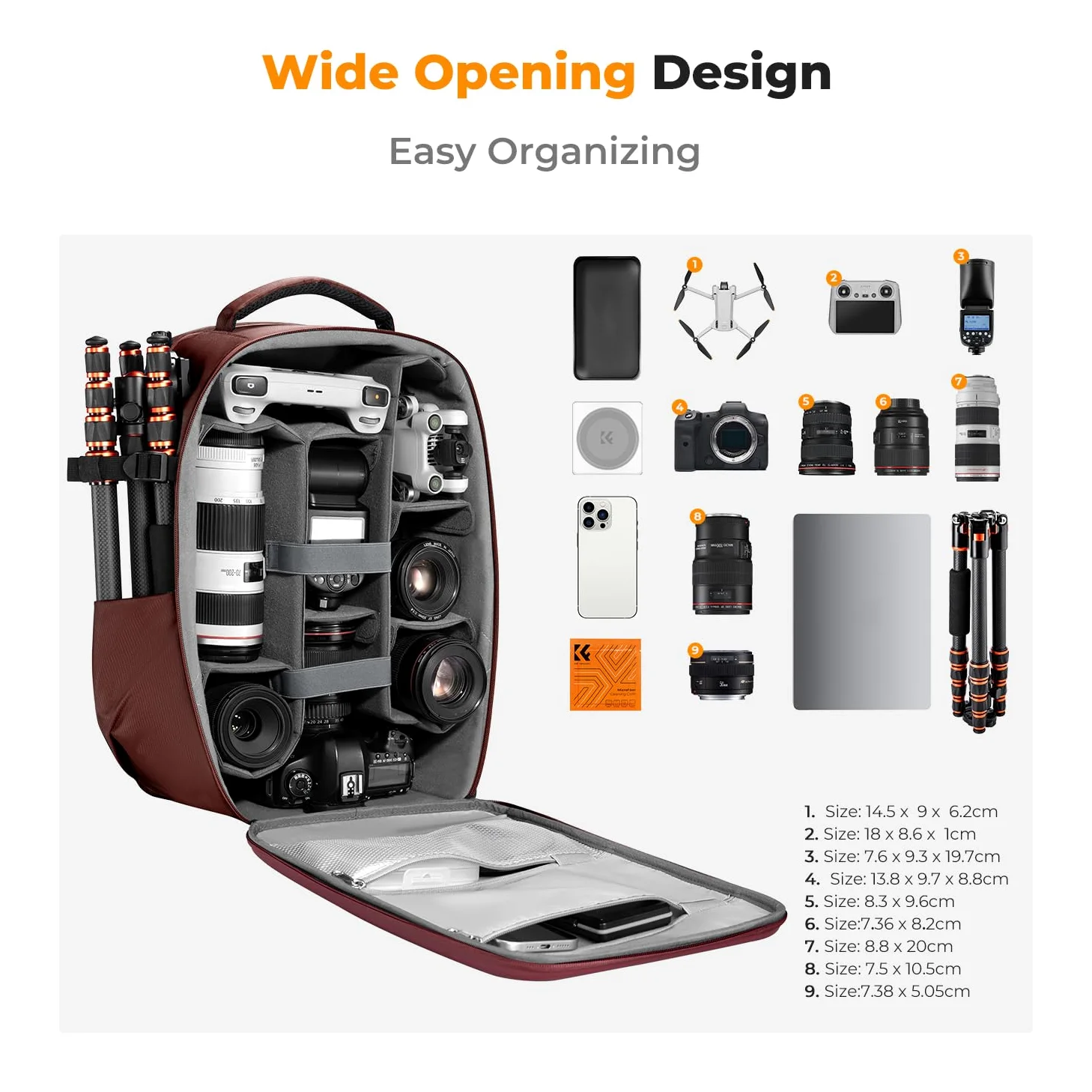 K&F CONCEPT Plecak na twardą lustrzankę cyfrową z kieszenią na laptopa 15,6" i osłoną przeciwdeszczową, torba na drony, lustrzanki cyfrowe