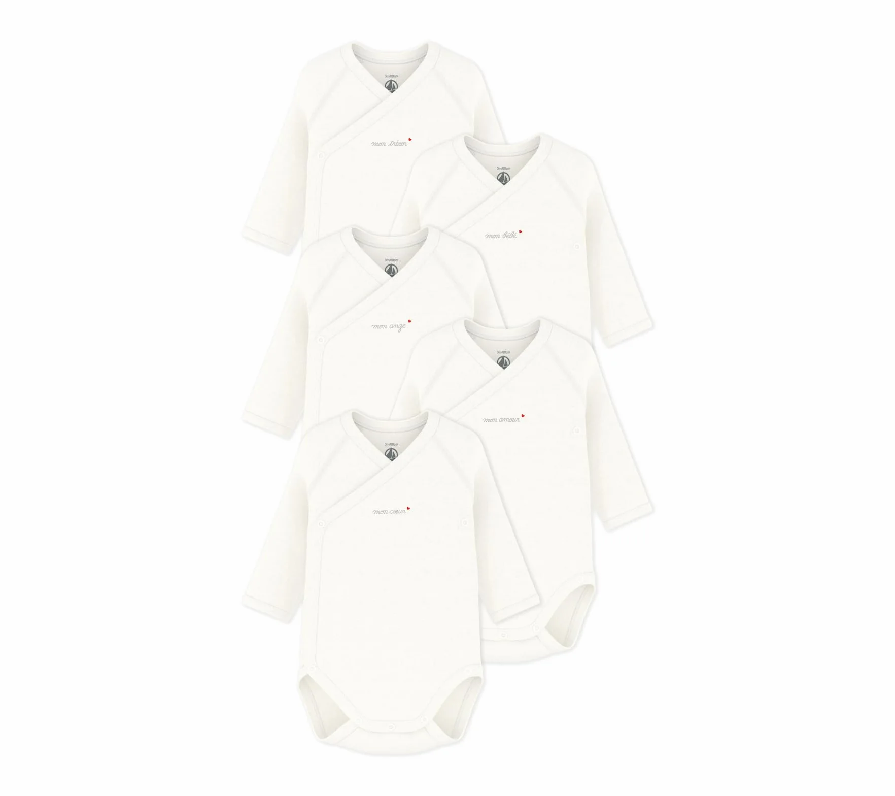 Petit Bateau Jednokolorowe bawełniane body dla niemowląt z długim rękawem
