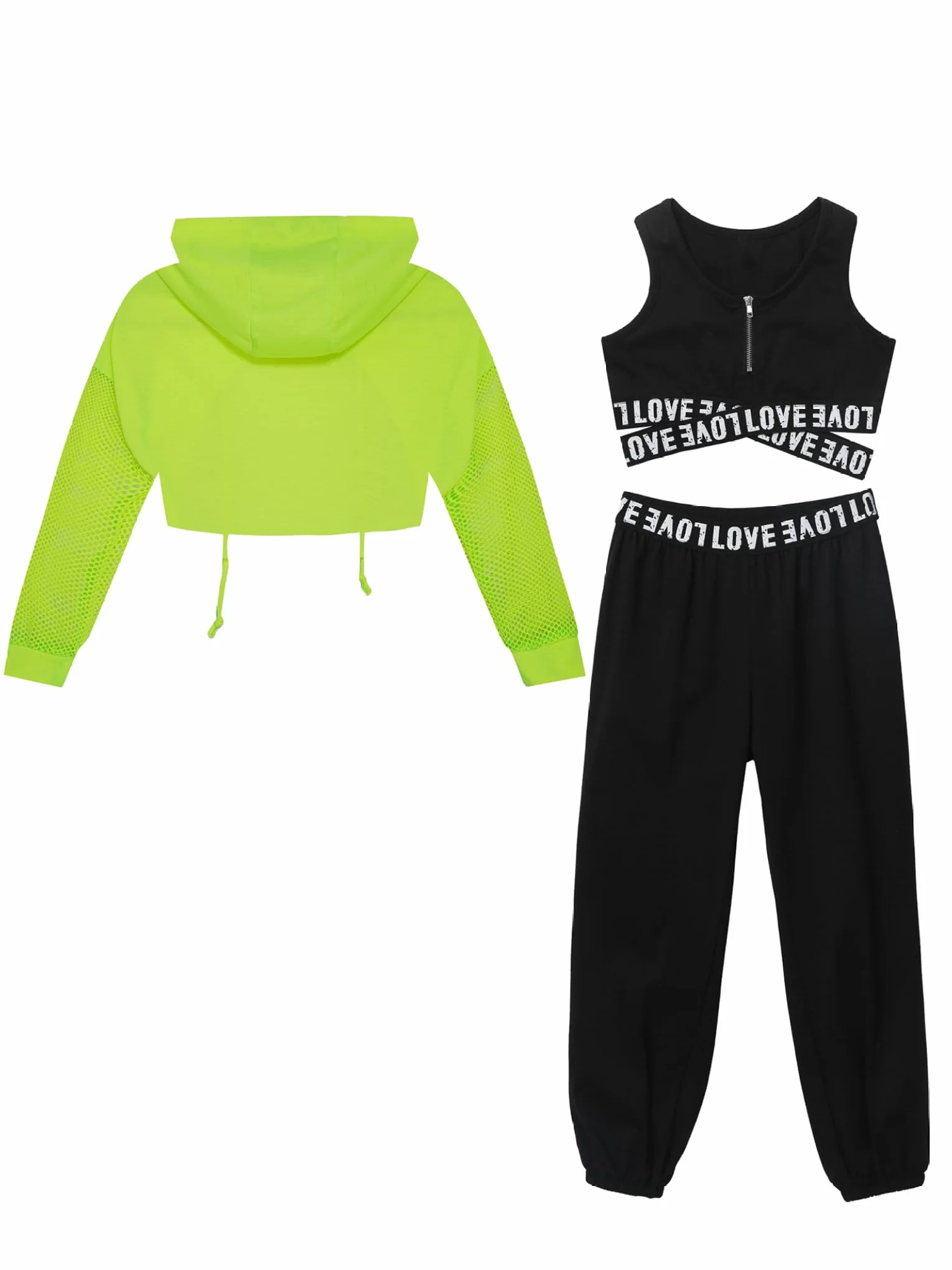 Dziewczęca odzież hip-hopowa Streetdance strój z odkrytym brzuchem bluza z kapturem Crop Tank Top i czółenka 3-częściowy zestaw sportowy do treningu tanecznego