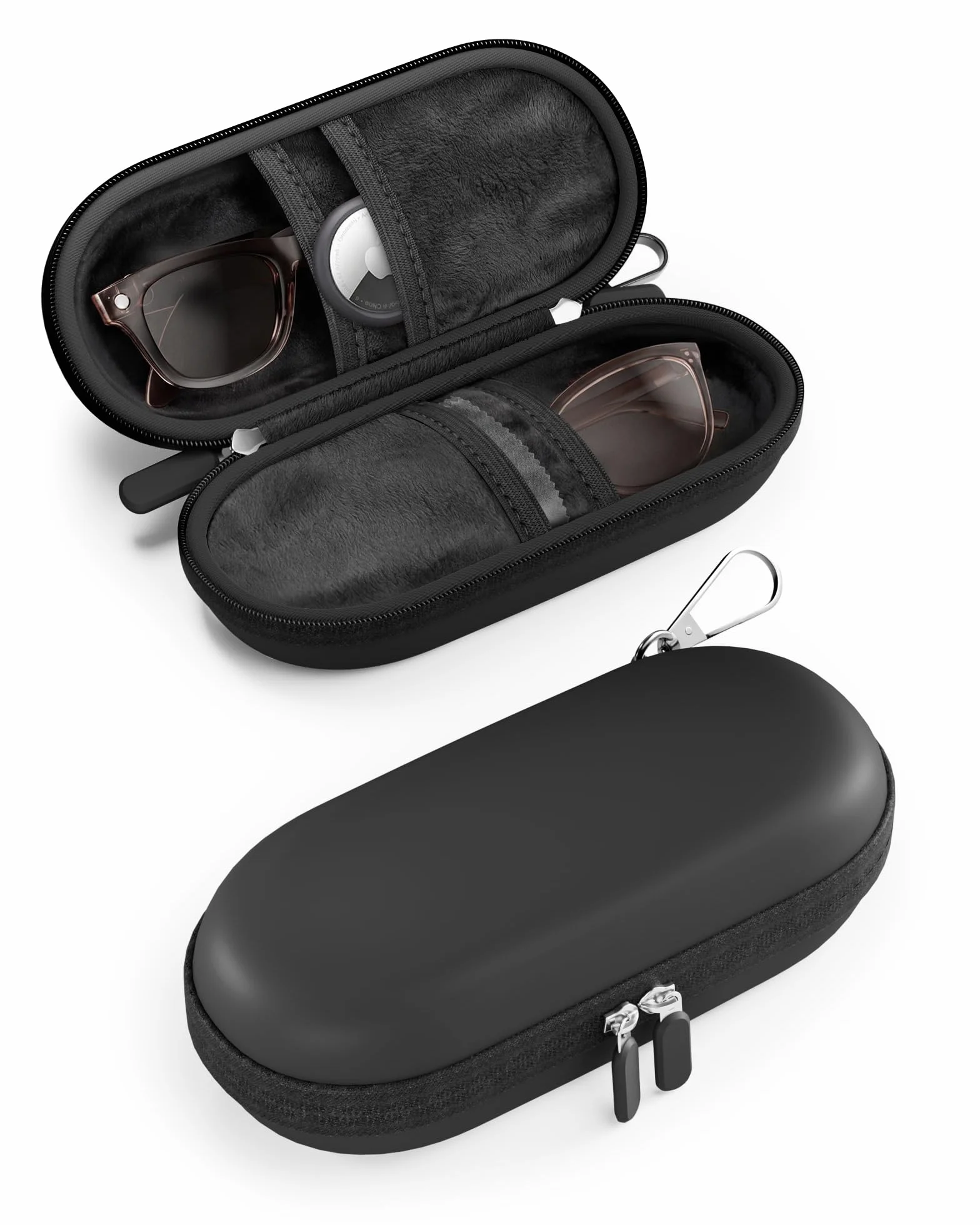 ProCase Podwójne etui na okulary przeciwsłoneczne, twarda powłoka EVA, odporne na wstrząsy, podwójne etui na okulary dla mężczyzn i kobiet, z metalowym haczykiem i aksamitną podszewką, podróżny zamek