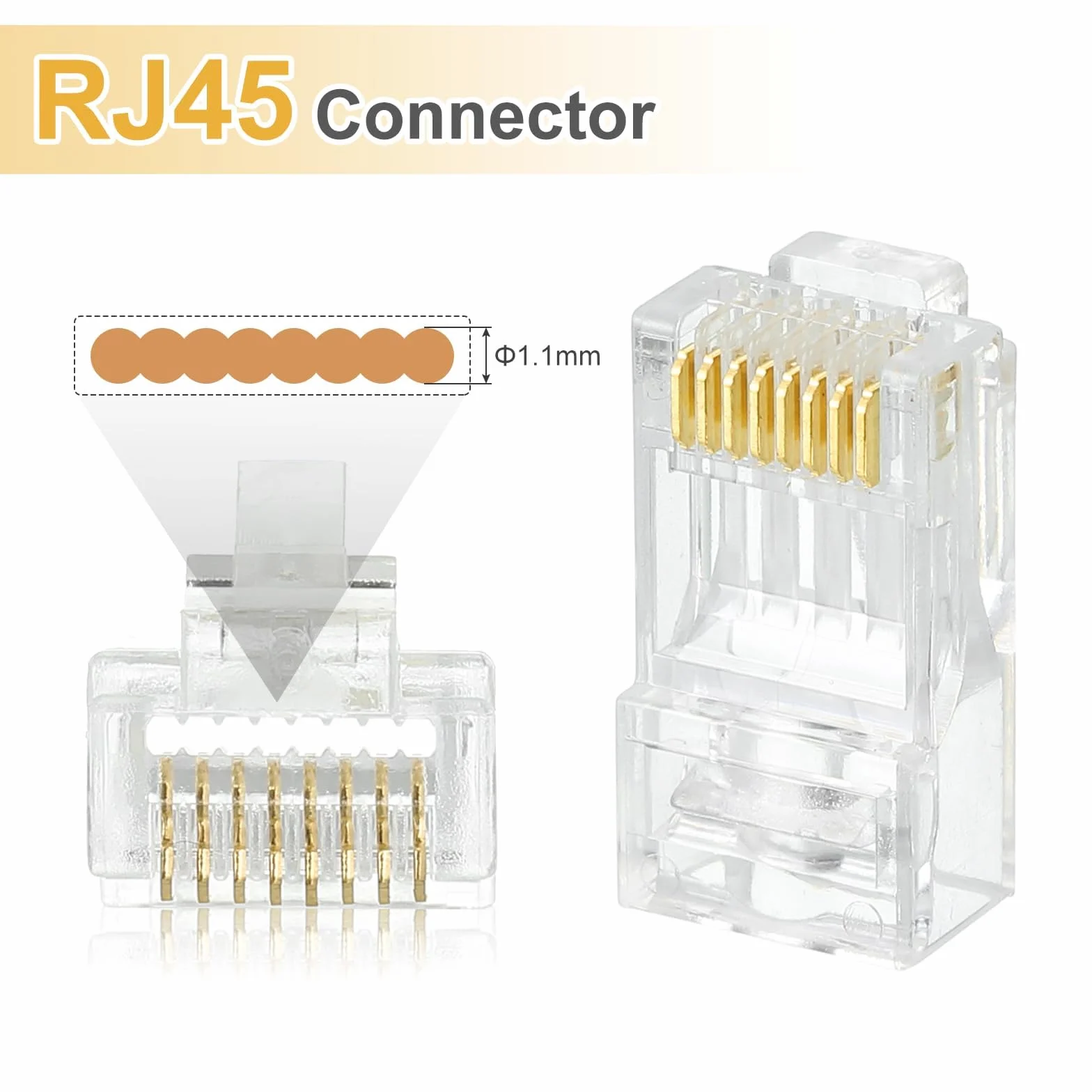 QUARKZMAN 30 szt. Złącza RJ45 Cat6 Pass Through, pozłacane złącze RJ45 8P8C z 30 białymi antypoślizgowymi tulejami do pełnego lub skręconego kabla Ethernet UTP, 1,1 mm