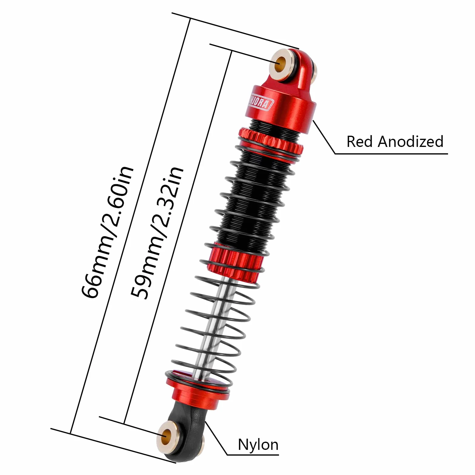 INJORA 59MM Amortyzatory Long Threaded Amortyzator Oleju dla TRX4M K10 High Trail Upgrade 1/18 RC Crawler, Czerwony