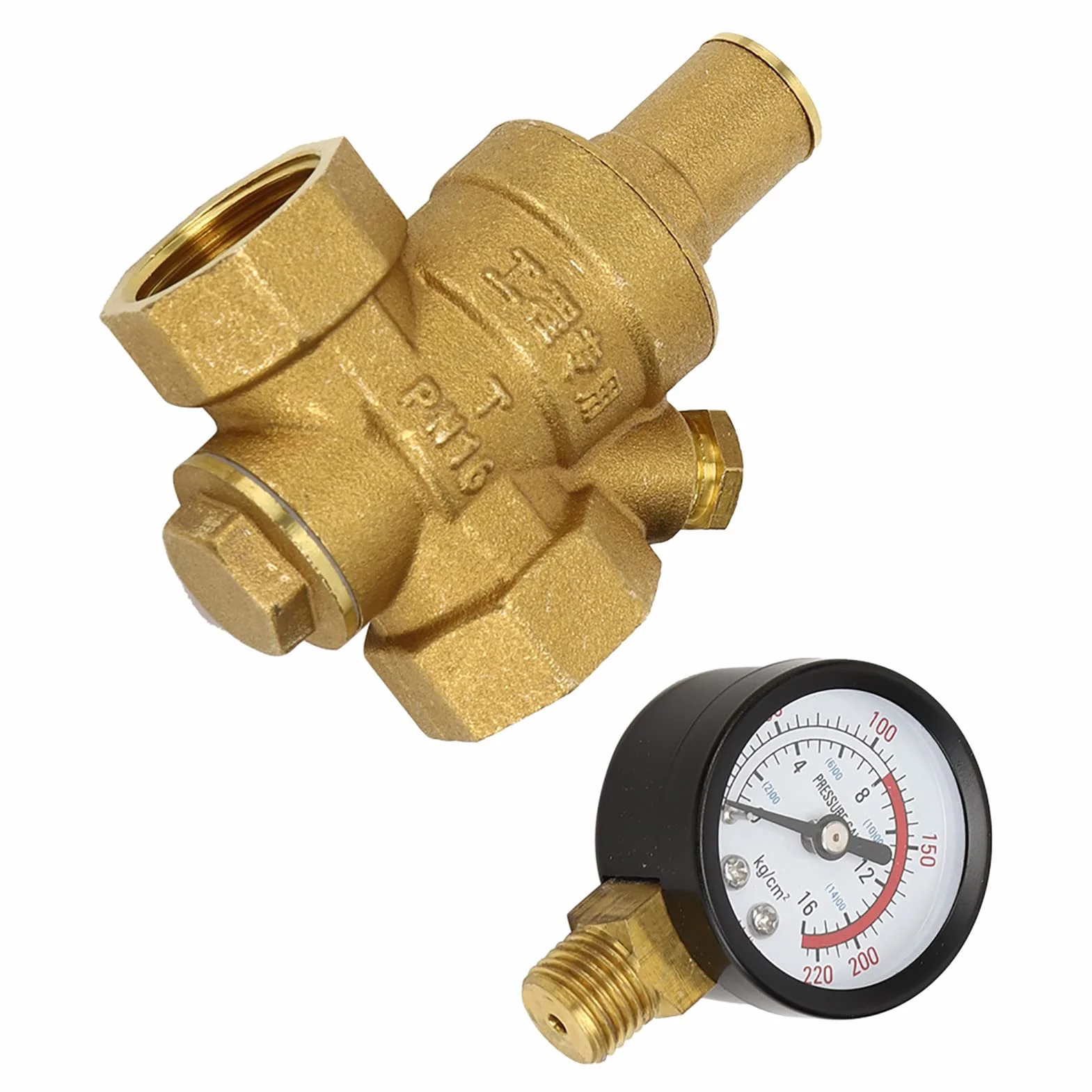 DN20 Regulator Ciśnienia Miernik Ciśnienia Wody, DN20 Mosiężny Regulowany Regulator Ciśnienia Wody Reduktor Z Miernikiem Manometru