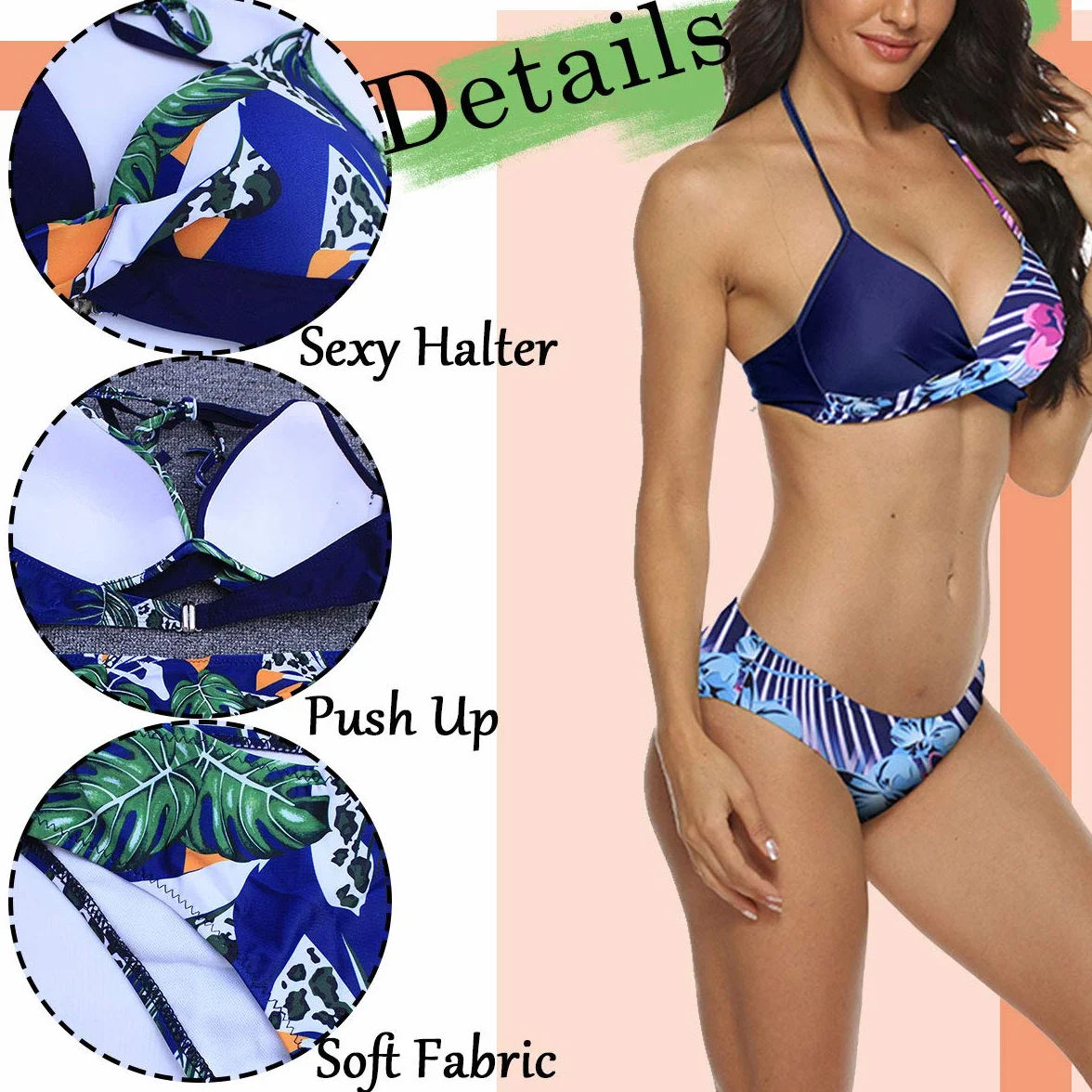 CheChury Damski 2-częściowy strój kąpielowy Bikini Push Up Wyściełane wyszczuplające Trójkąt Pończochy Swimwear