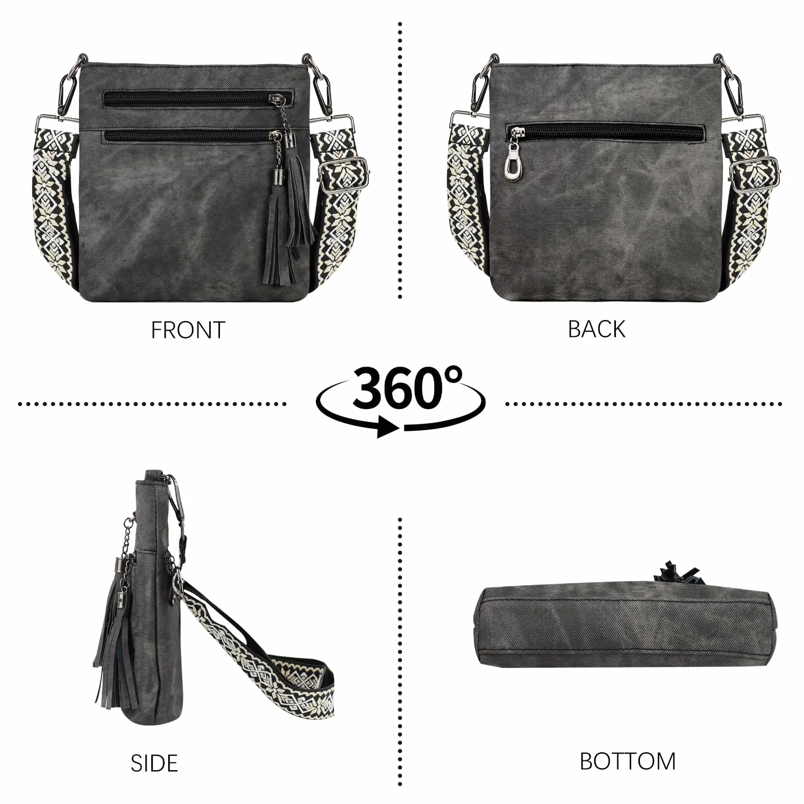 AfitLulu damska torba crossbody na ramię ze sztucznej skóry z frędzlami 4 kieszenie