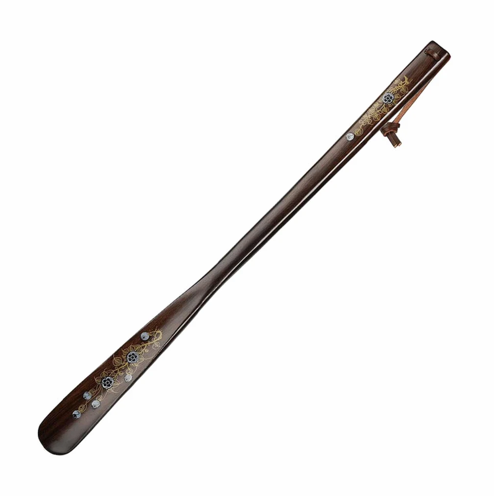 Łopatka do butów, Drewniana łyżka do butów z długą rączką(Ebony Flower 55cm)
