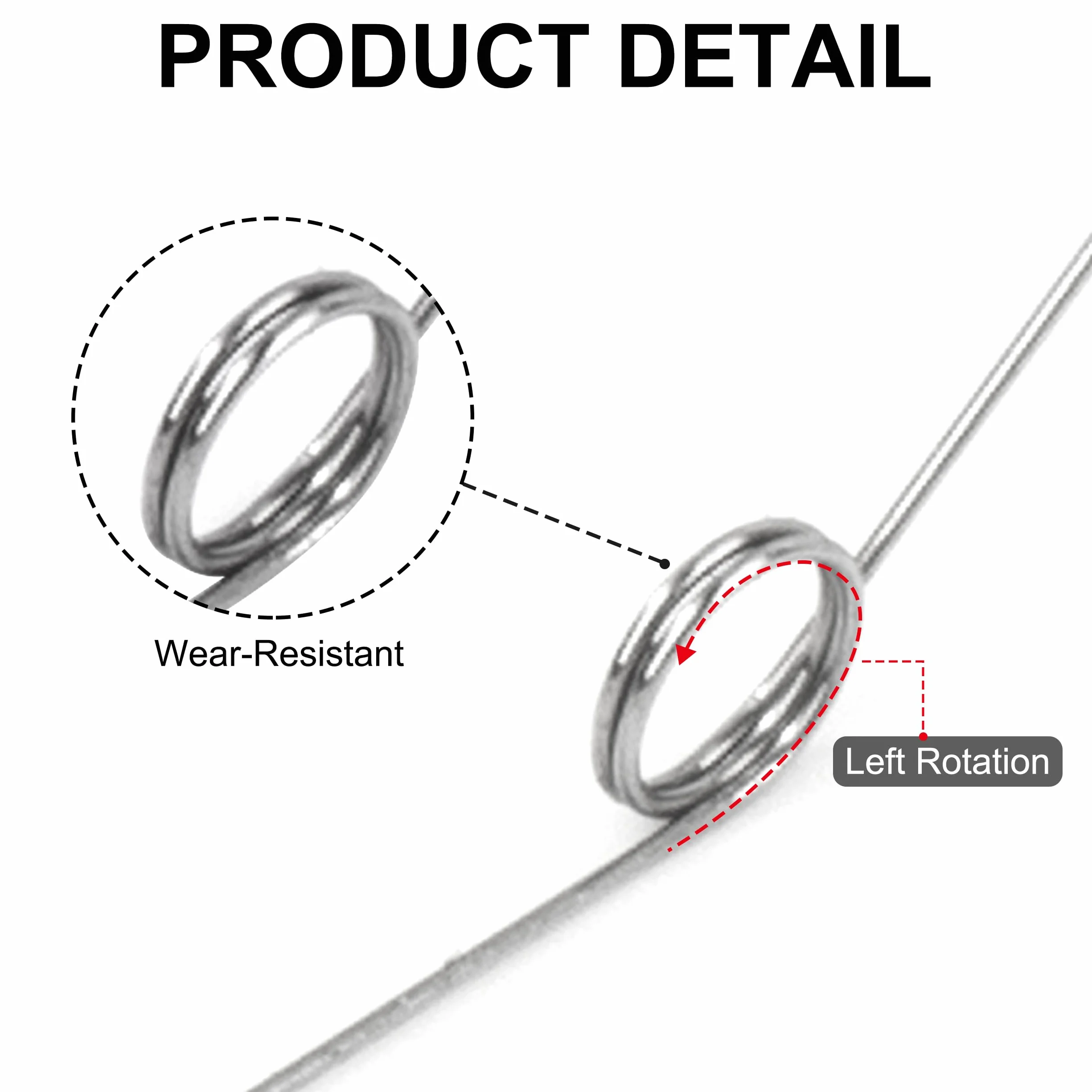 10 szt. sprężyn skrętnych ze stali nierdzewnej średnica drutu 0,2 mm średnica wewnętrzna 2 mm długość ramienia 20 mm kąt 135° 2 obroty lewy 0,2 x 2 x 20 mm