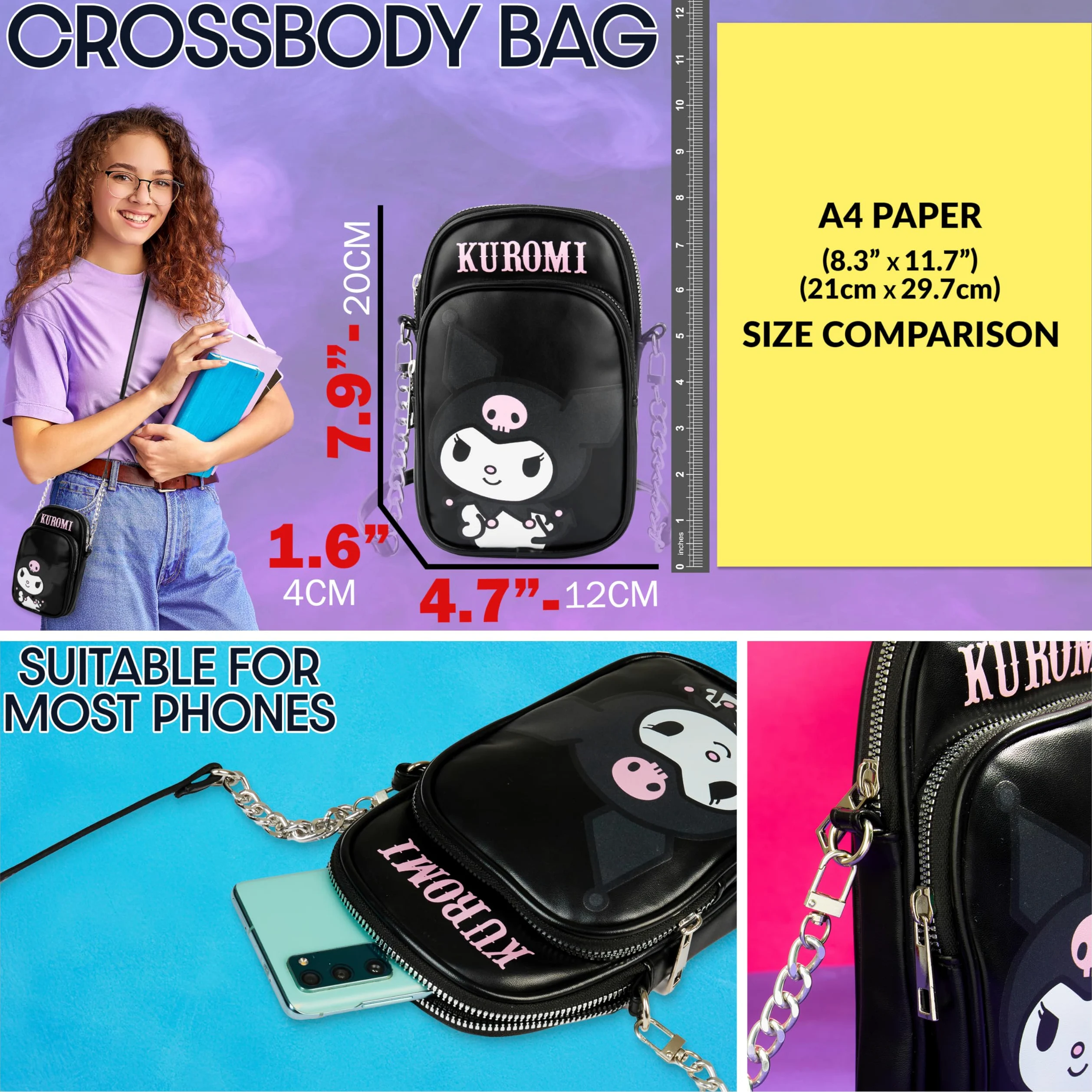Get Trend Hello Kitty Sanrio Kuromi Torebka na ramię dla dziewczynek, saszetka na telefon, niezbędne akcesoria podróżne Kawaii, prezenty z motywem anime