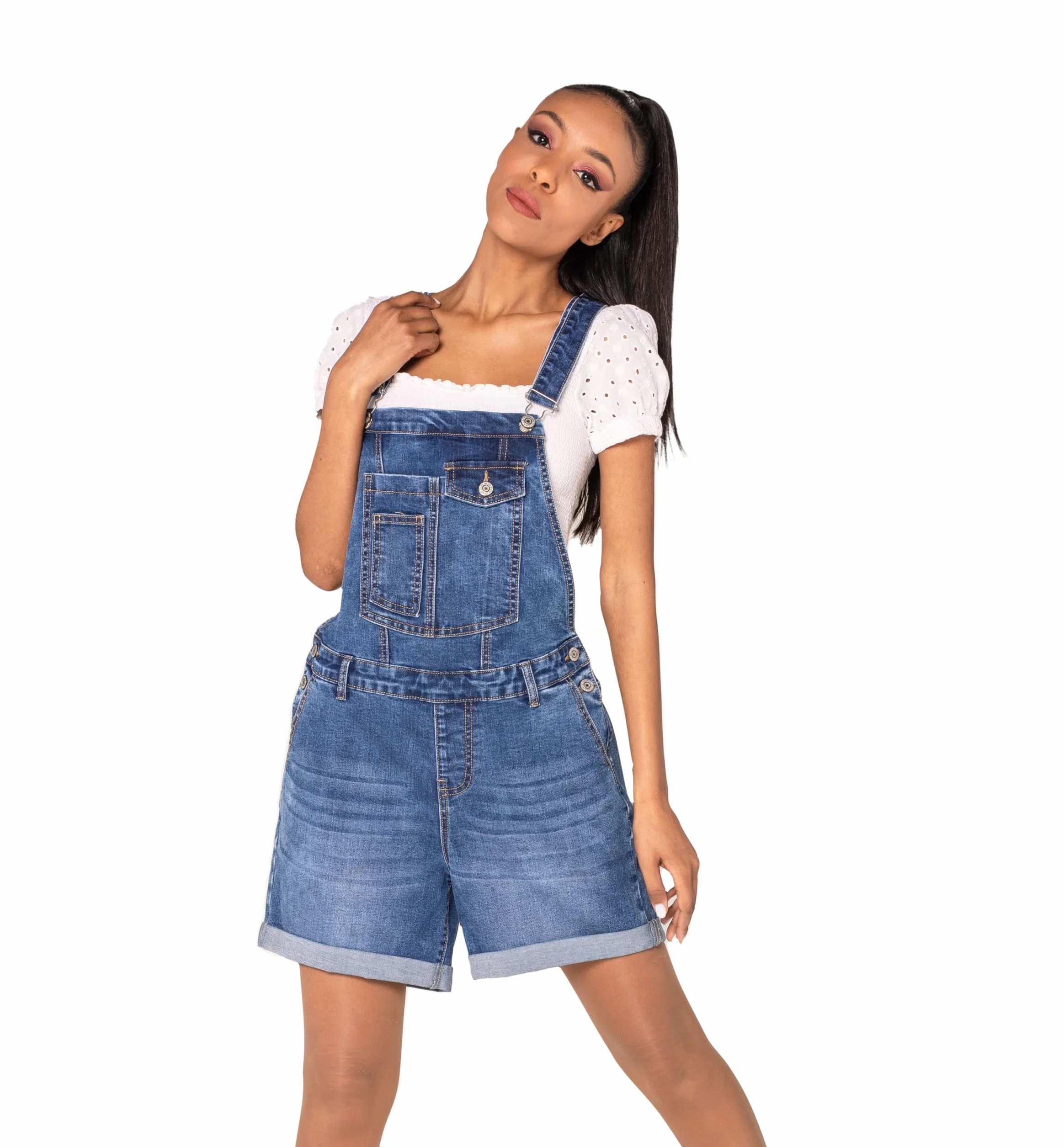 Nina Carter S511 Damskie krótkie ogrodniczki Jeans Boyfriend Denim Kombinezon Kombinezon UsedLook Used Look kombinezon letni