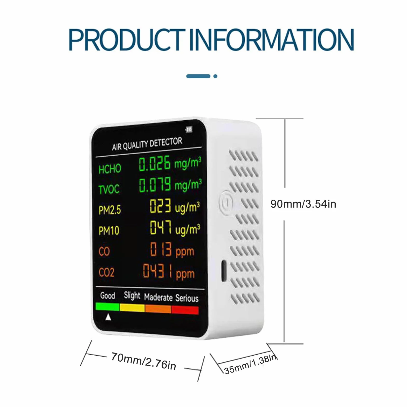 Monitor CO2, Mierniki Jakości Powietrza w Pomieszczeniach Przenośny Detektor Dwutlenku Węgla, Podświetlany Ekran LCD CO2 TVOC HCHO PM2.5 PM10 Tester z Budzikiem, do Domu, (WHITE)