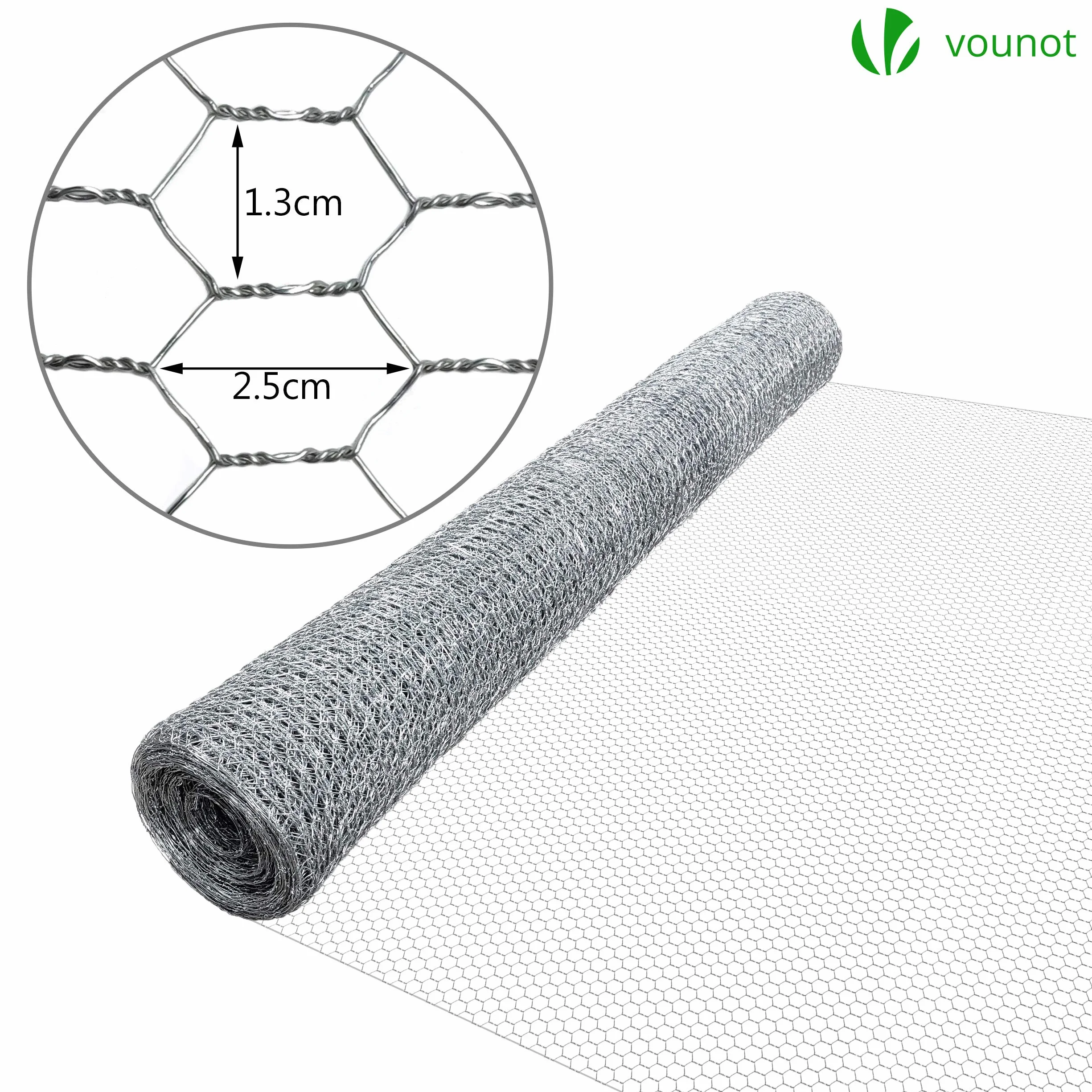 VOUNOT Ogrodzenie z siatki sześciokątnej, ogrodzenie z drutu dla królików, drut z kurczaka, rozmiar oczka 13 mm, wysokość 100 cm, długość 25 m, ocynkowany srebrny