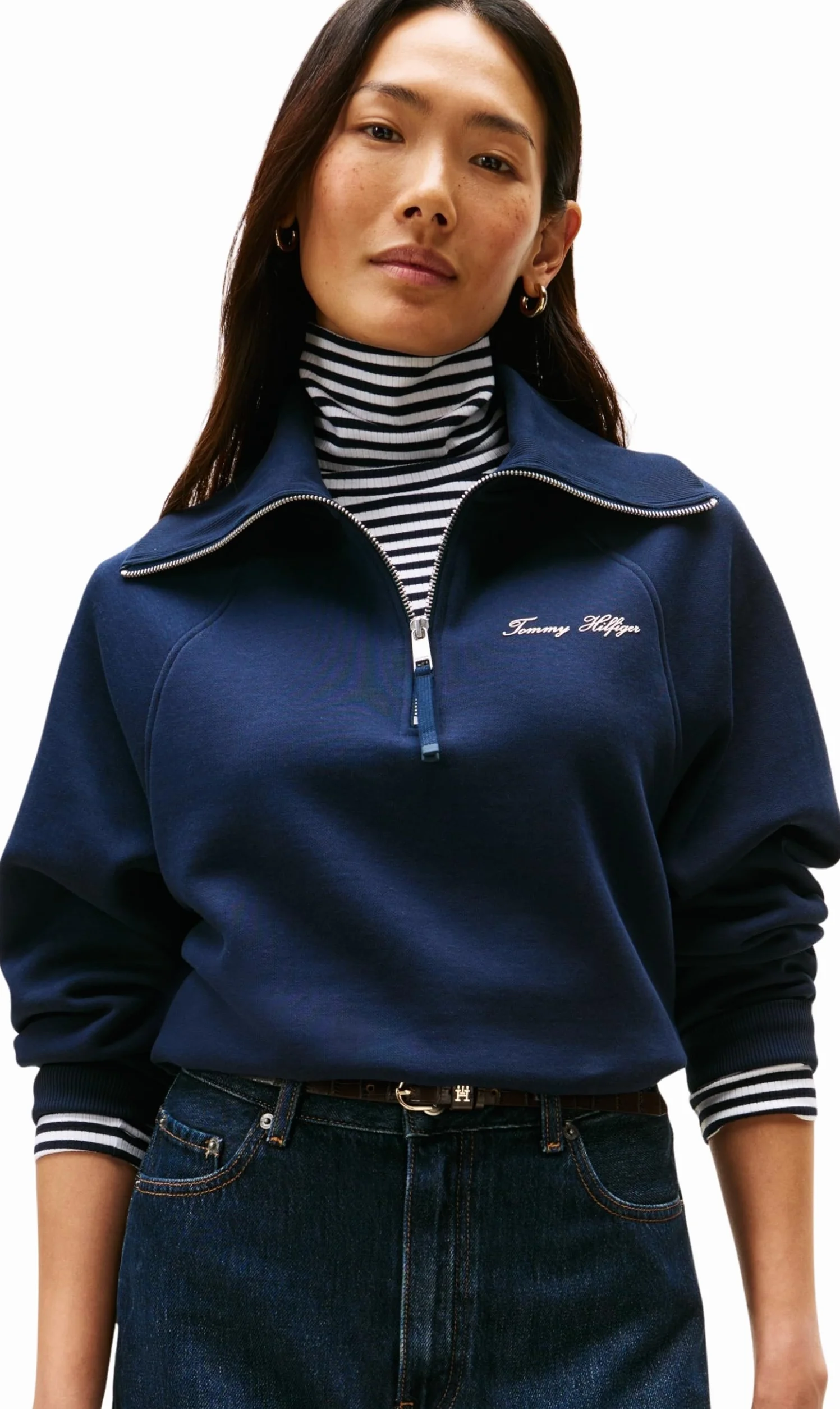 Tommy Hilfiger Damska klasyczna bluza polarowa z zamkiem błyskawicznym WW0WW46632, niebieska, XXXL, Niebieski (Dark Night Navy), 3XL duże rozmiary wysoki