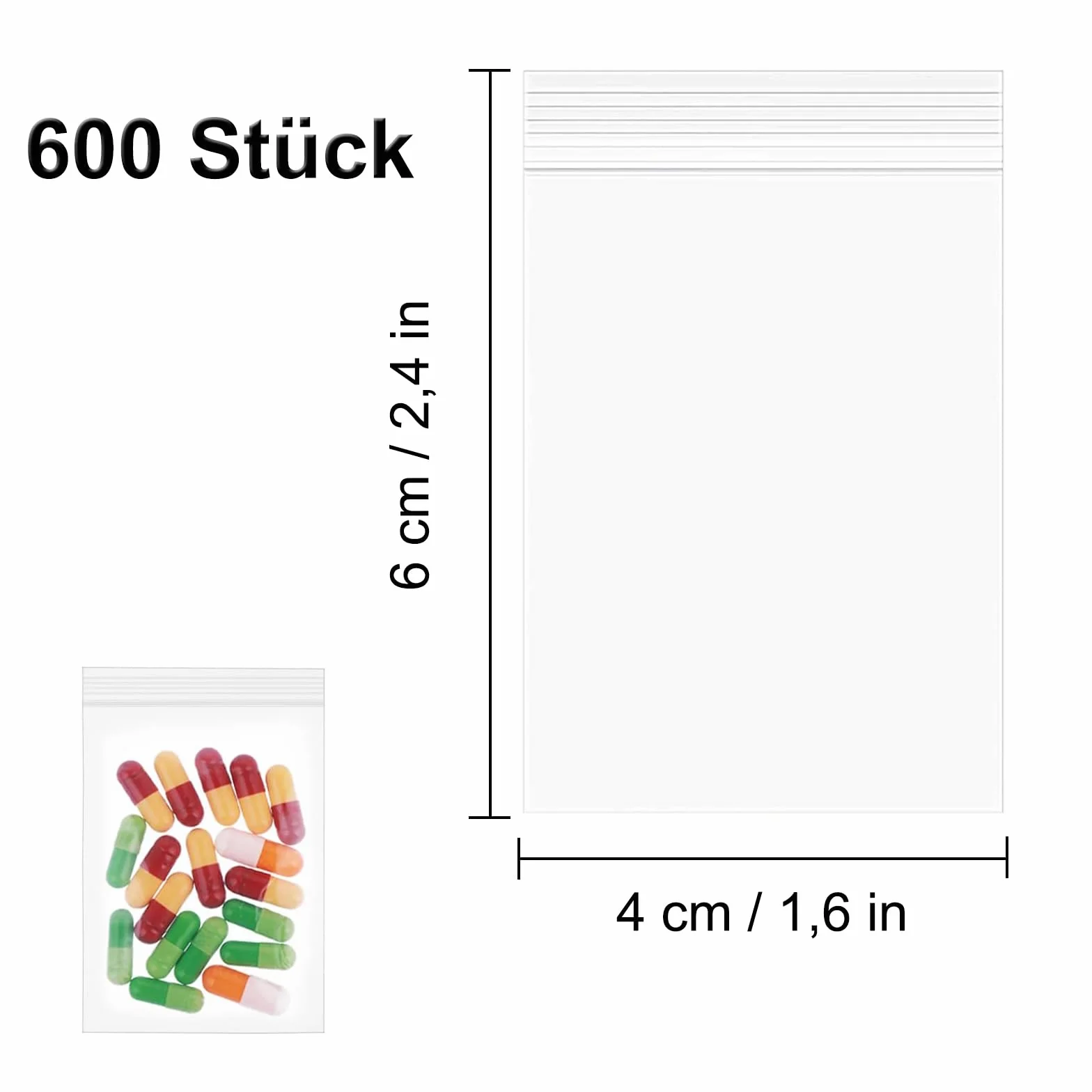 600 sztuk worków strunowych, 4 × 6 cm, małe torebki z zamkiem błyskawicznym, plastikowe woreczki z tworzywa sztucznego, wielokrotnego zamykania, przezroczyste torebki plastikowe z możliwością