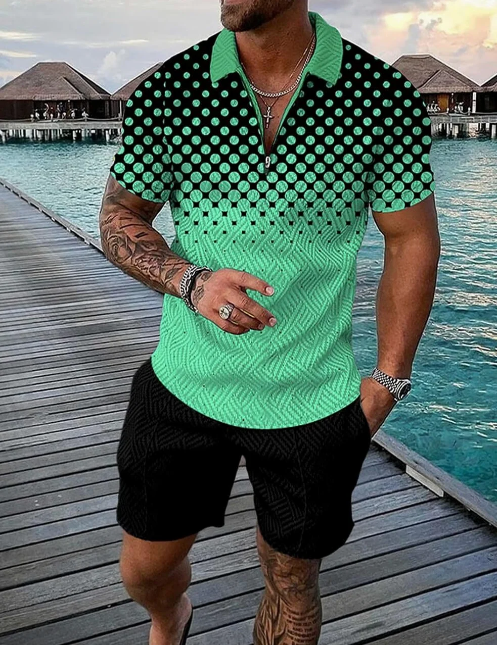 Męskie krótkie zestawy 2-częściowe stroje koszulka polo moda letnie dresy na co dzień zestaw z krótkim rękawem i szortami zestaw dla mężczyzn