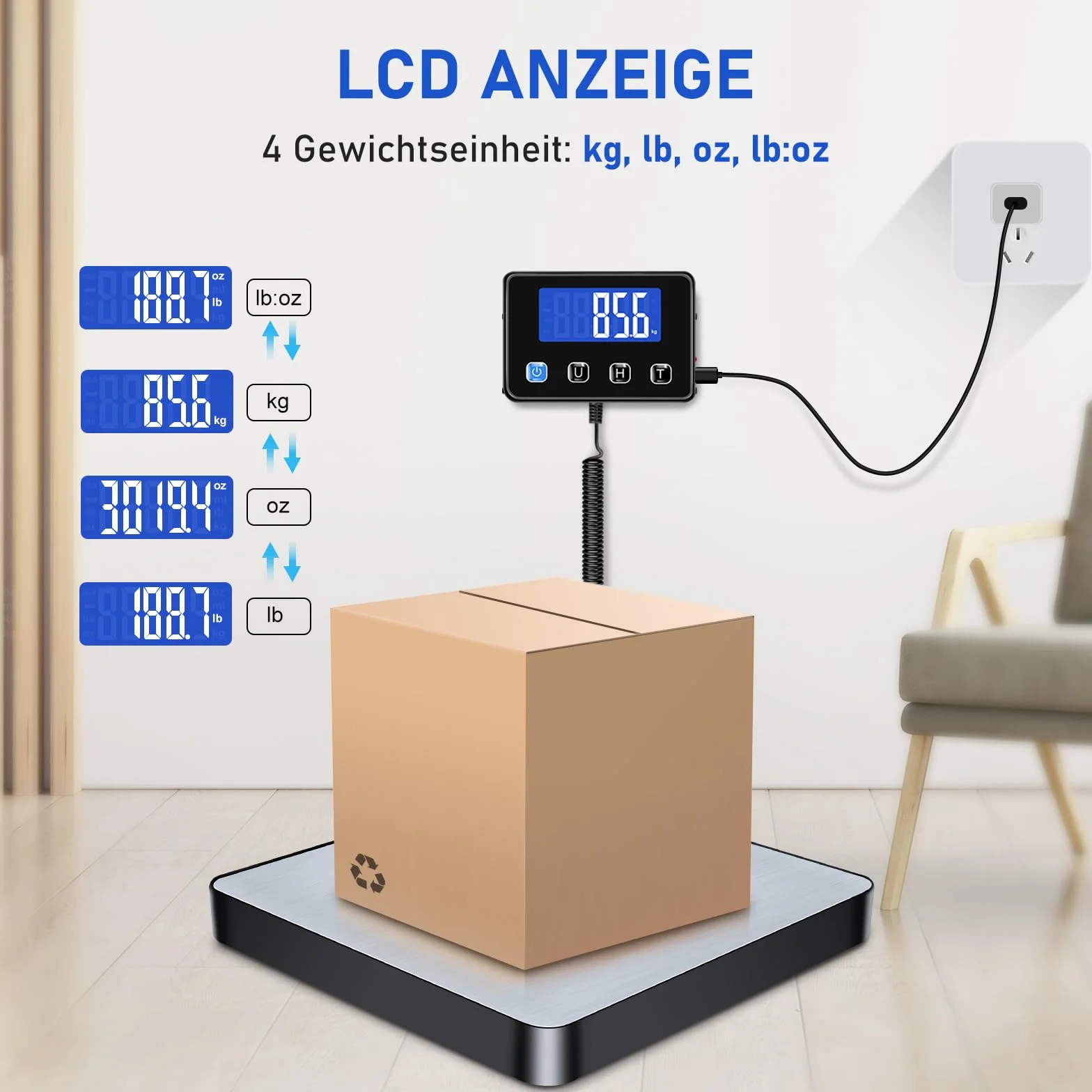 Cyfrowa waga platformowa 200 kg/10 g z funkcją tary, wyświetlacz LCD do paczek i magazynu