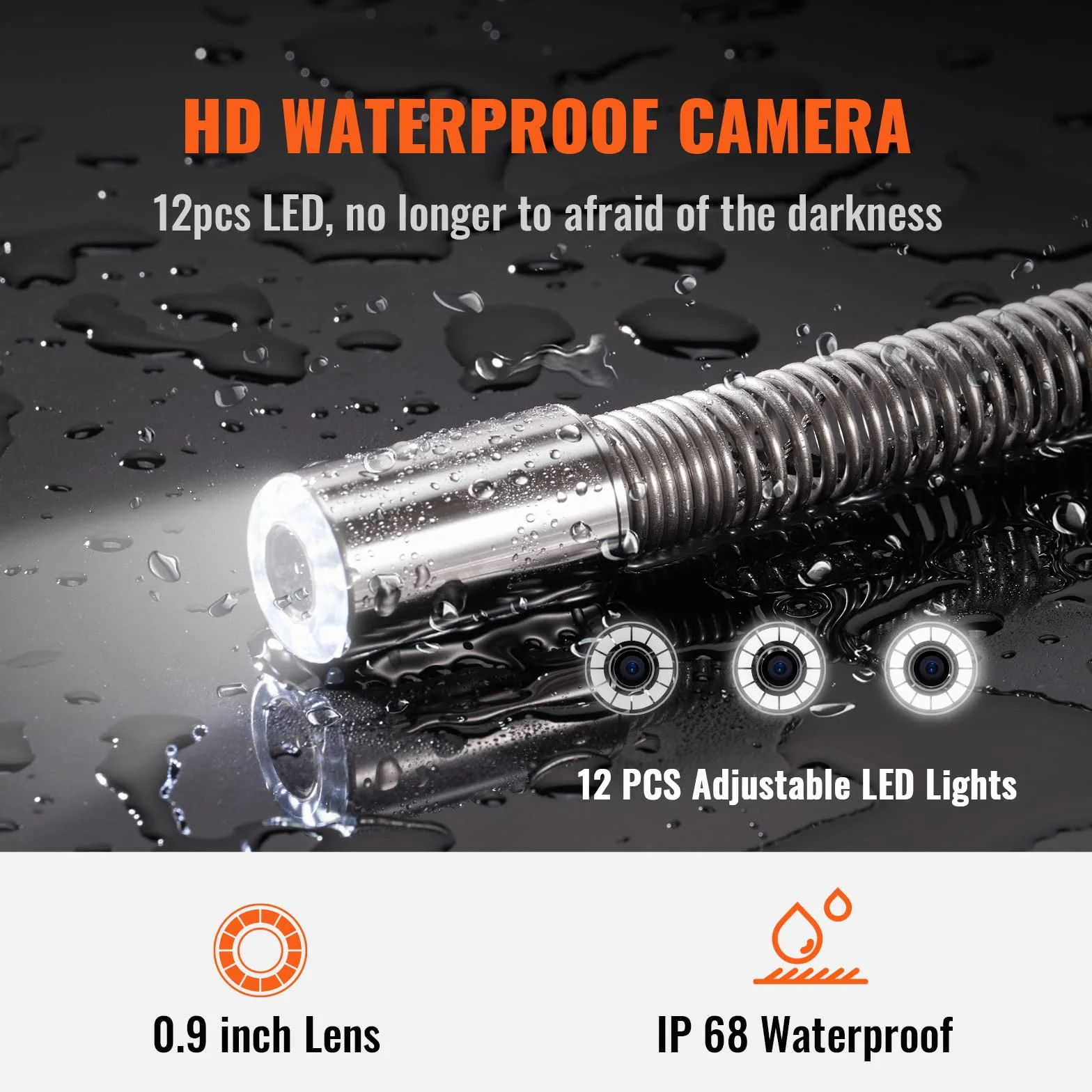 VEVOR Inspection Camera Rura 50 m Endoskopowa Kamera odpływowa 9'' z wodoodpornym rejestratorem DVR IP68 12 diod LED regulowana, karta SD 16 GB do rury kanalizacyjnej domu hydrauliki spustowej