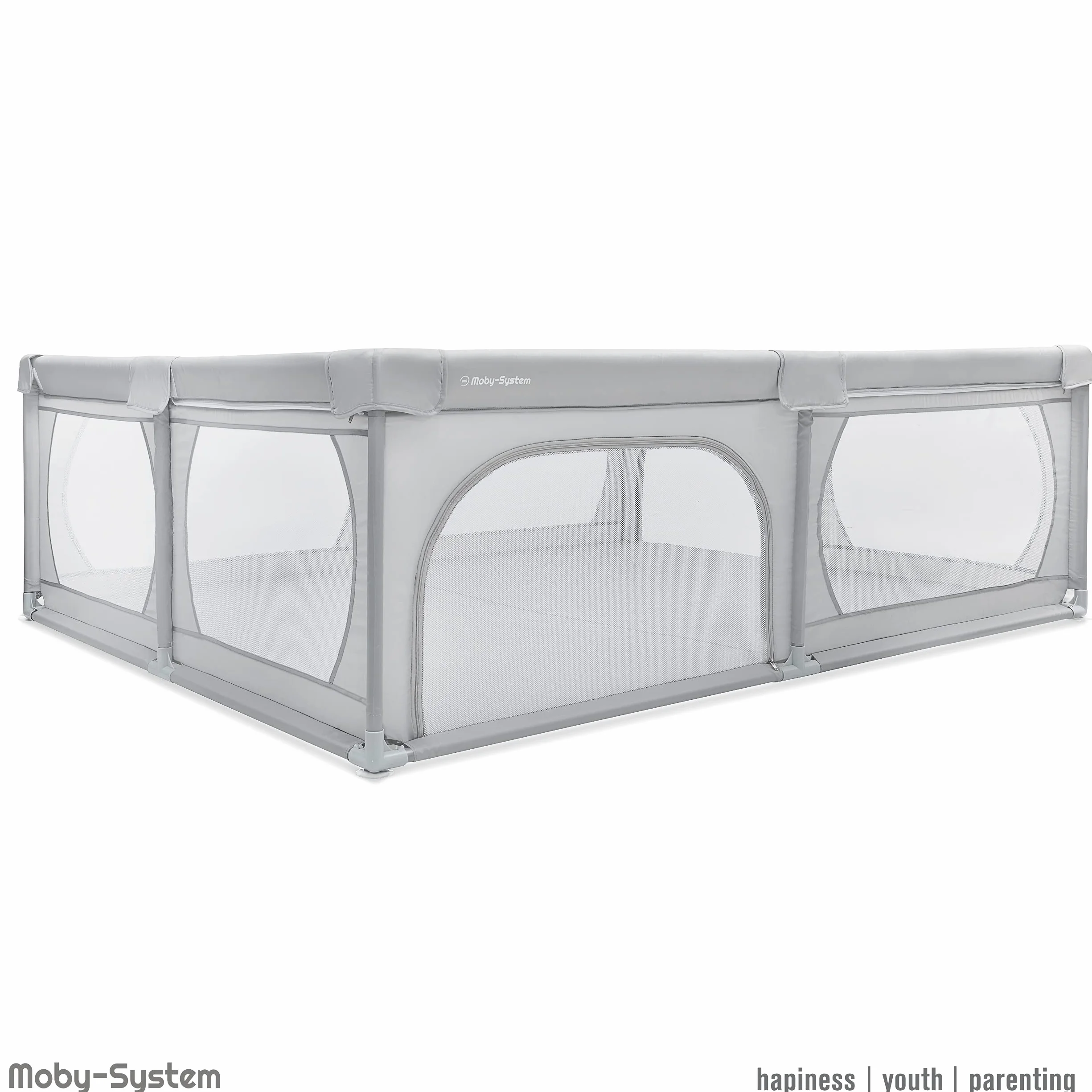 Moby-System Kojec dla Niemowląt, Centrum Aktywności dla Dzieci, z Antypoślizgową Podstawą, Stabilny, Ochrona, Wodoszczelny, Torba Transportowa, 200 x 160 cm, Szary