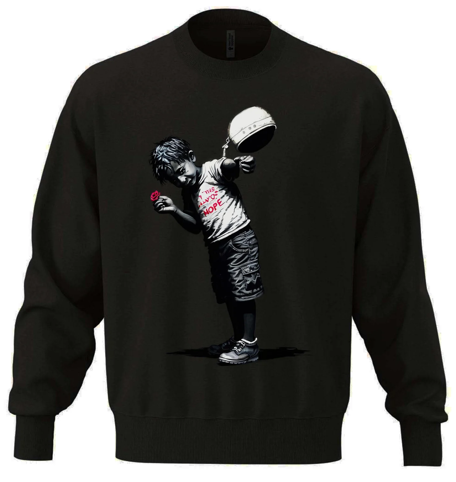 Banksy 'There Is Always Hope Little Boy With A Chain' unisex bluza oversize mieszanka bawełny ciężka bluza czarna