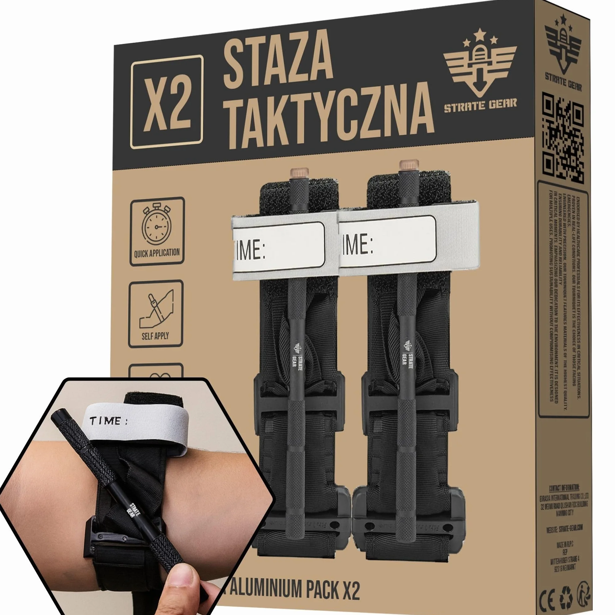 Profesjonalny Zestaw 2x Strate Gear Taktyczny Opaska Uciskowa Tourniquet - Ratownictwo Medyczne, Pierwsza Pomoc, Wojskowy Standard