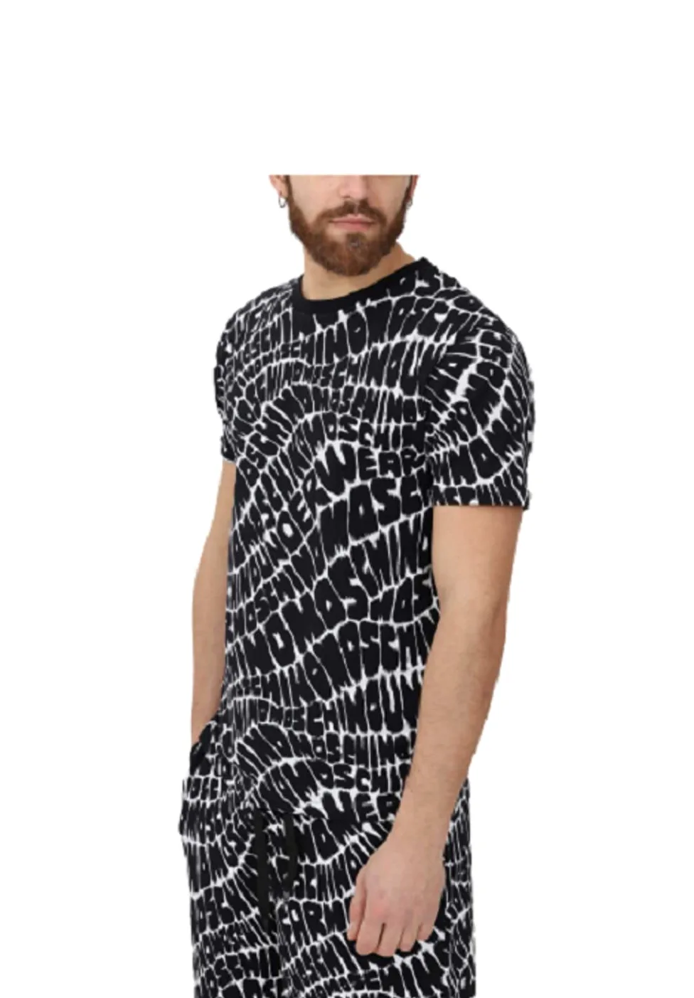Moschino T-Shirt Mężczyźni z krótkim rękawem z nadrukiem logo wzór wydruku czarny Allover, Czarny, M