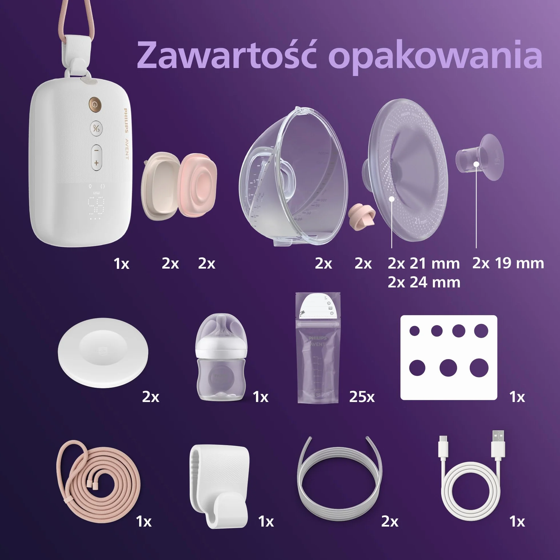 Philips Avent podwójny laktator elektryczny niewymagający użycia rąk, silnik klasy szpitalnej, naśladujący rytm picia dziecka, odciąganie pokarmu do 85 razy na minutę, SCF547/11
