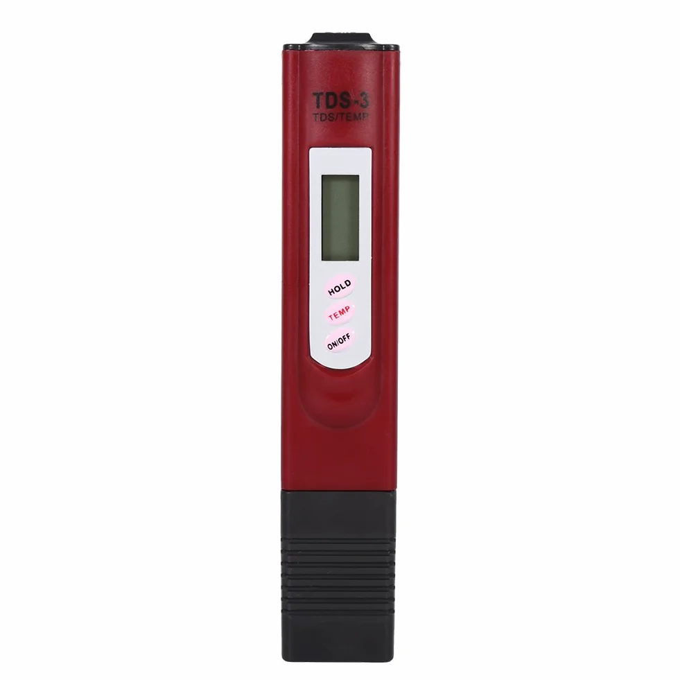 Detektor jakości wody cyfrowy LCD miernik TDS 0-9999 PPM tester pH i temperatury przenośny analizator minerałów pióro testowe (czerwony)