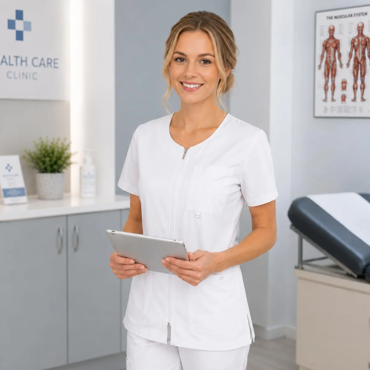 B-well Stella Kasacks damska odzież pielęgnacyjna, damska kurtka z zamkiem błyskawicznym, kaszak, z krótkim rękawem, 4 kieszenie