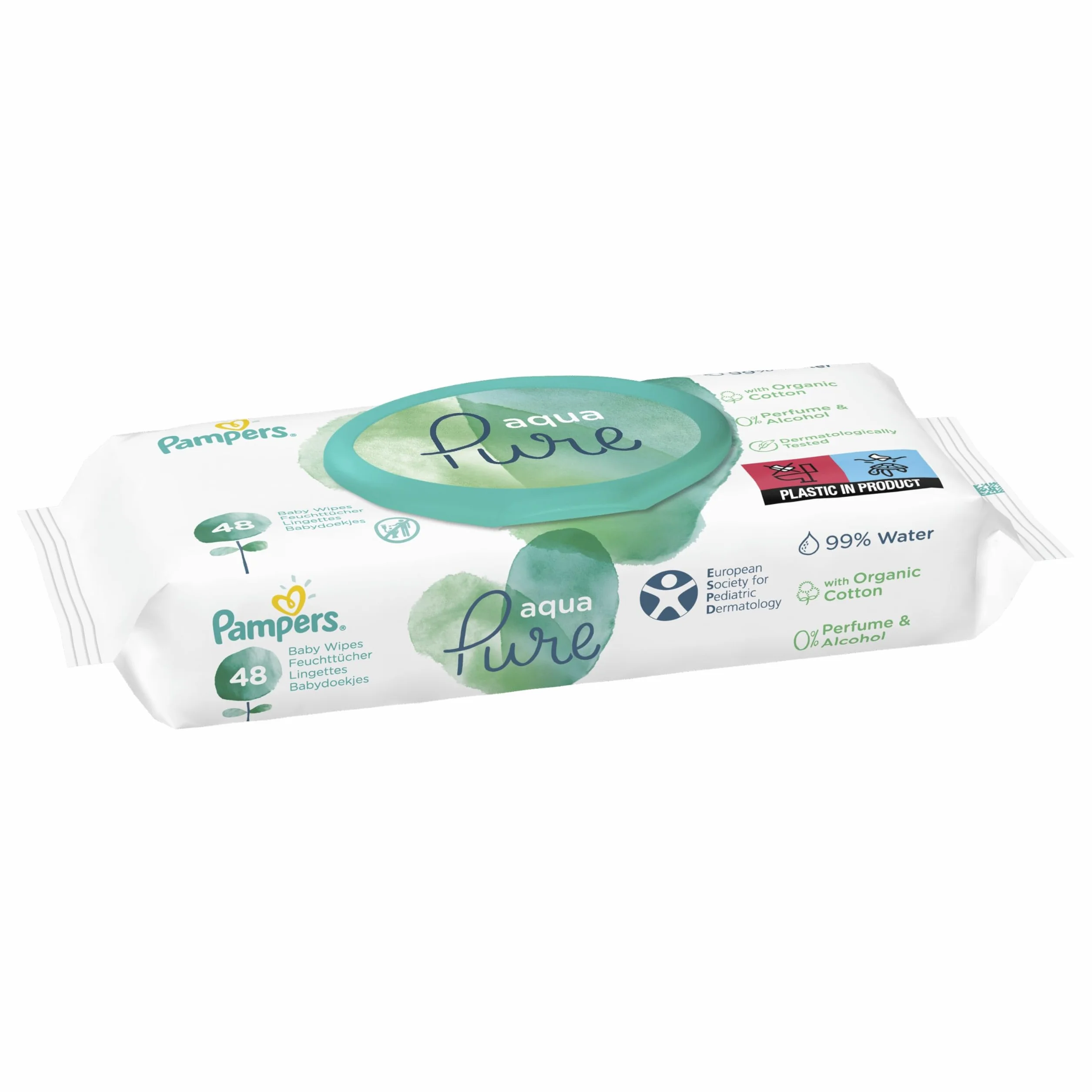 Pampers Aqua Pure Chusteczki Nawilżane Dla Niemowląt i Dzieci 864 Sztuk (18 x 48), Wykonane w 99% z Czystej Wody, Testowane Dermatologicznie