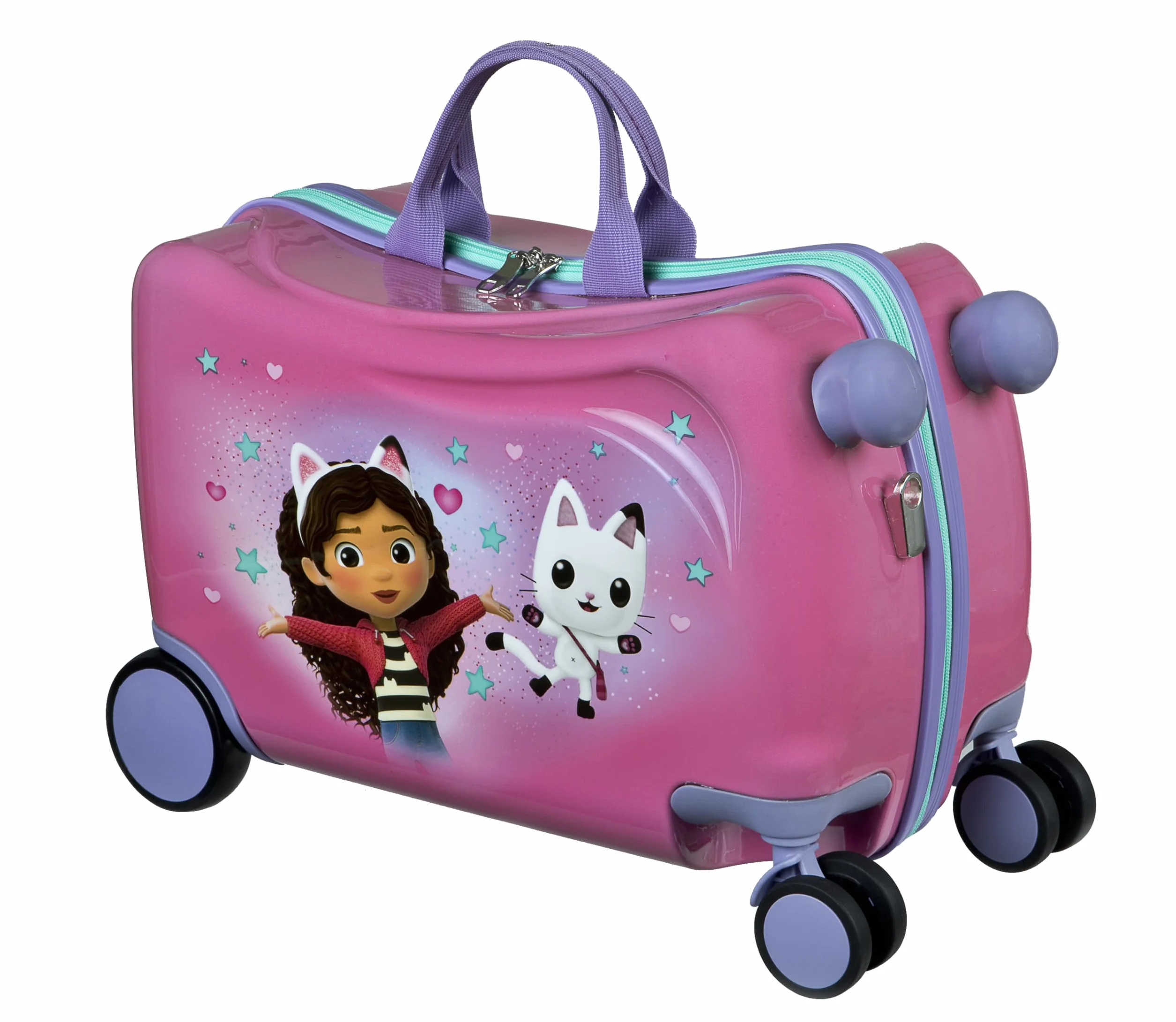 Undercover - Gabby's Dollhouse Ride-on Trolley – bagaż dziecięcy do siedzenia na górze, obciążenie do 50 kg, z praktycznymi uchwytami do noszenia, stabilna walizka podróżna, Rosa, Walizka z twardą