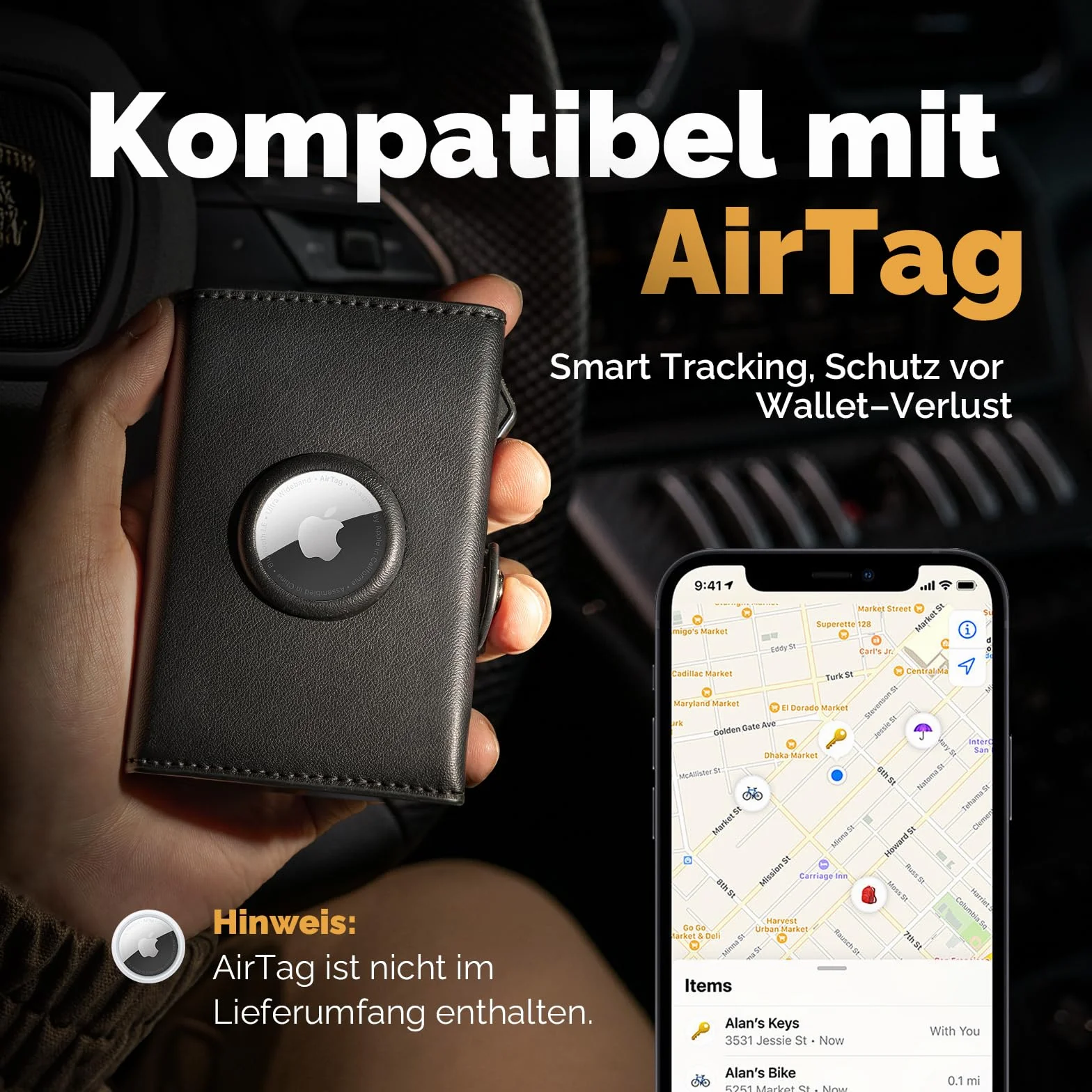 Apple Airtag Wallet Portmonetka męska RFID Smart Wallet kompaktowy na 12 kart pop-up czarny