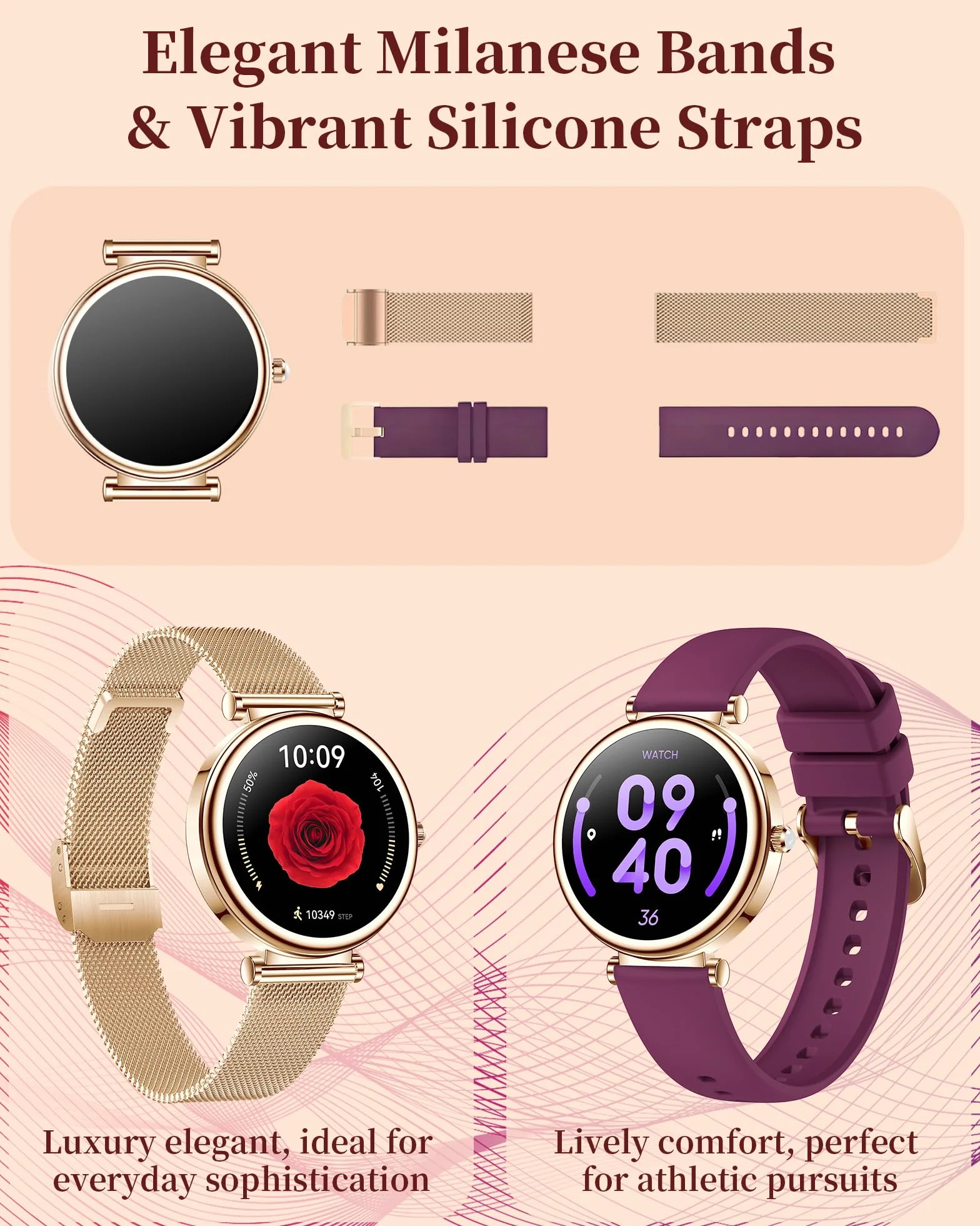 Smartwatch dla kobiet Fitness Tracker wodoodporny IP68 1,3-calowy HD ekran dotykowy z pulsometrem pomiarem ciśnienia krwi