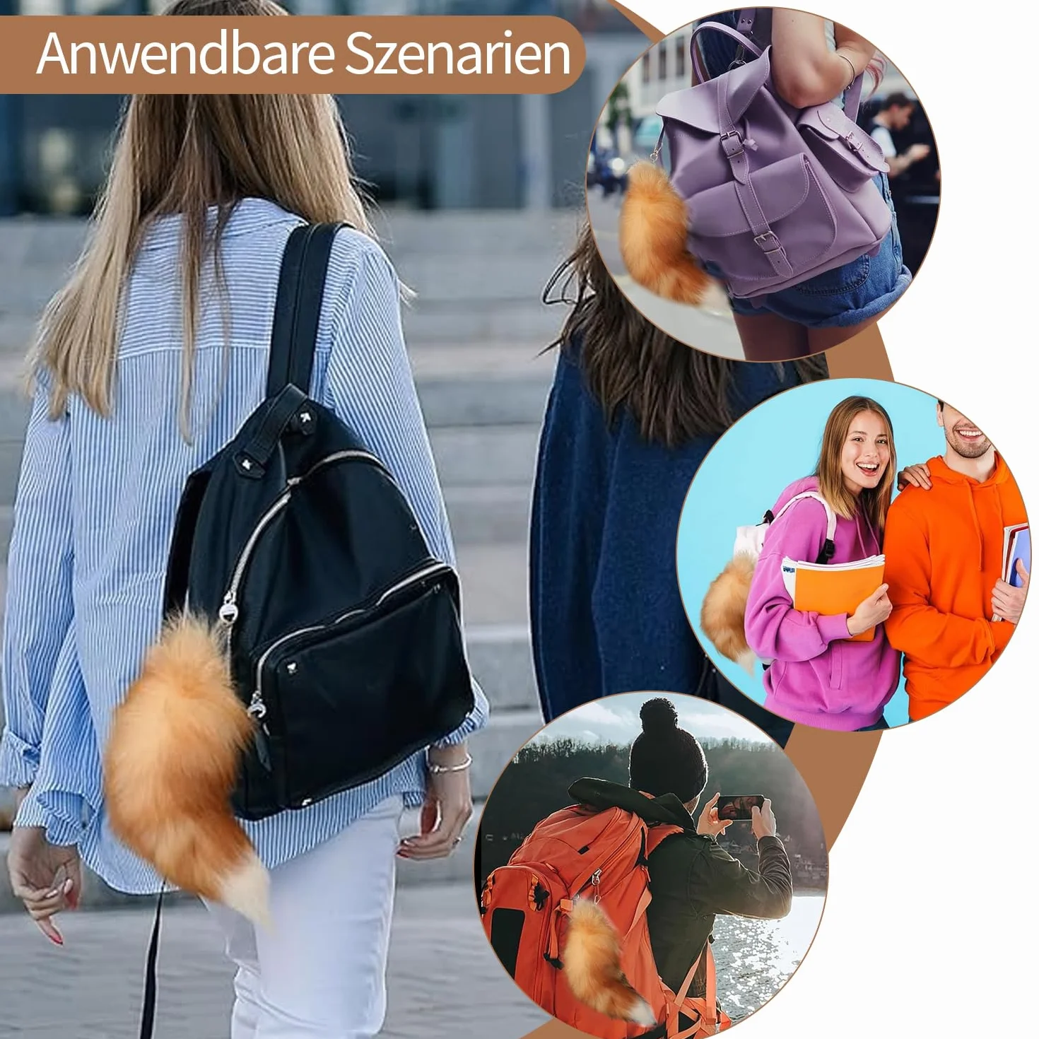 Voarge Zawieszka w kształcie lisiego ogona, duży breloczek do kluczy, do samochodu, breloczka, miękki, puszysty, gęsty, lisi ogon, L