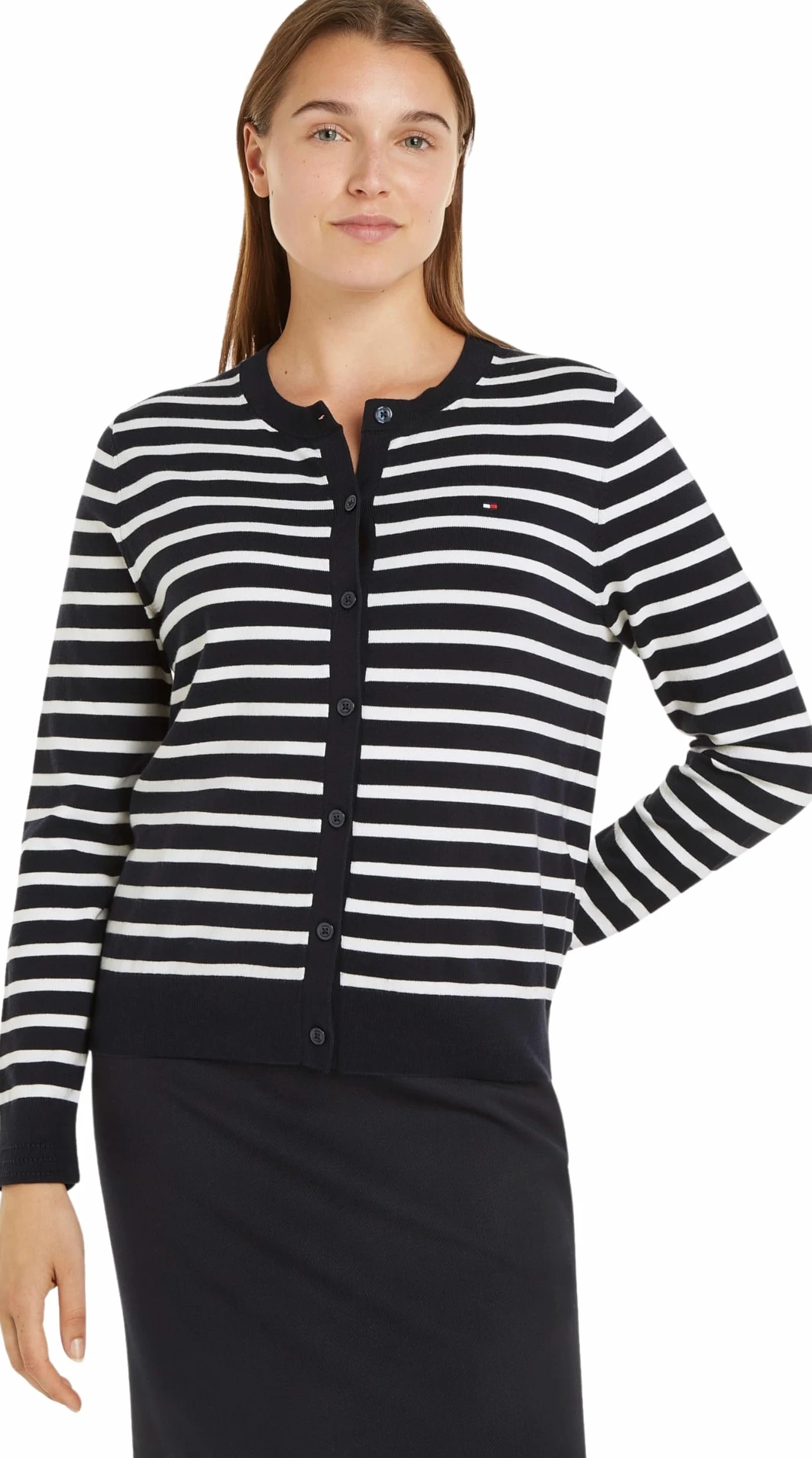 Tommy Hilfiger Damski sweter z dzianiny z dżerseju, Pustynne niebo/kość słoniowa płatek, S