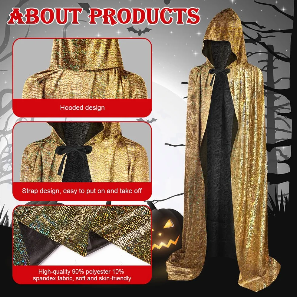 Brokatowa peleryna, peleryna z kapturem, peleryny długie dorosłe kostium na Halloween Cape Masquerade kostium na Boże Narodzenie cosplay