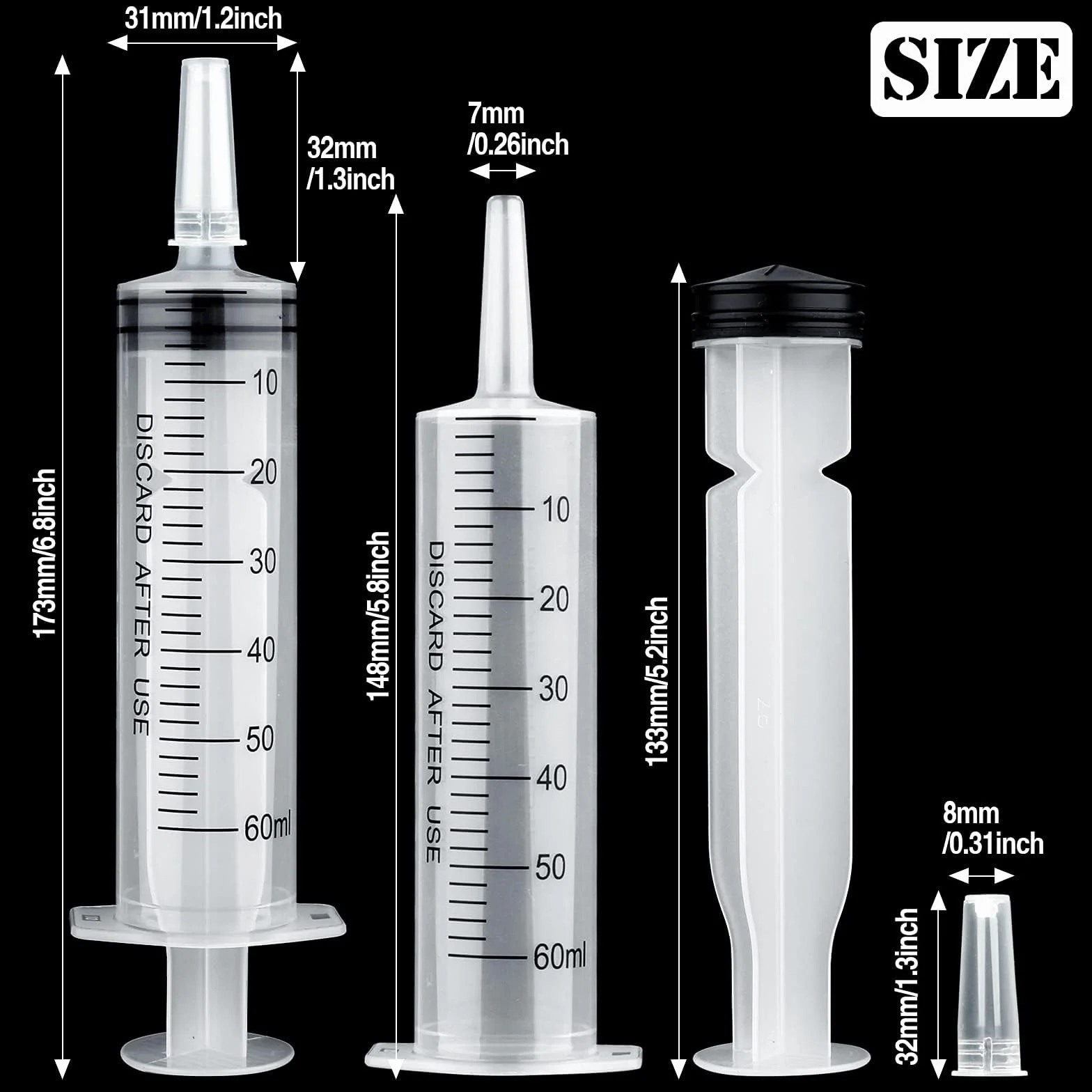 5 sztuk strzykawek 60 ml, strzykawki z wężem, plastikowa strzykawka wielokrotnego użytku, bez igły, strzykawka do karmy, pojedynczo sterylnie zapakowana, do karmienia zwierząt domowych