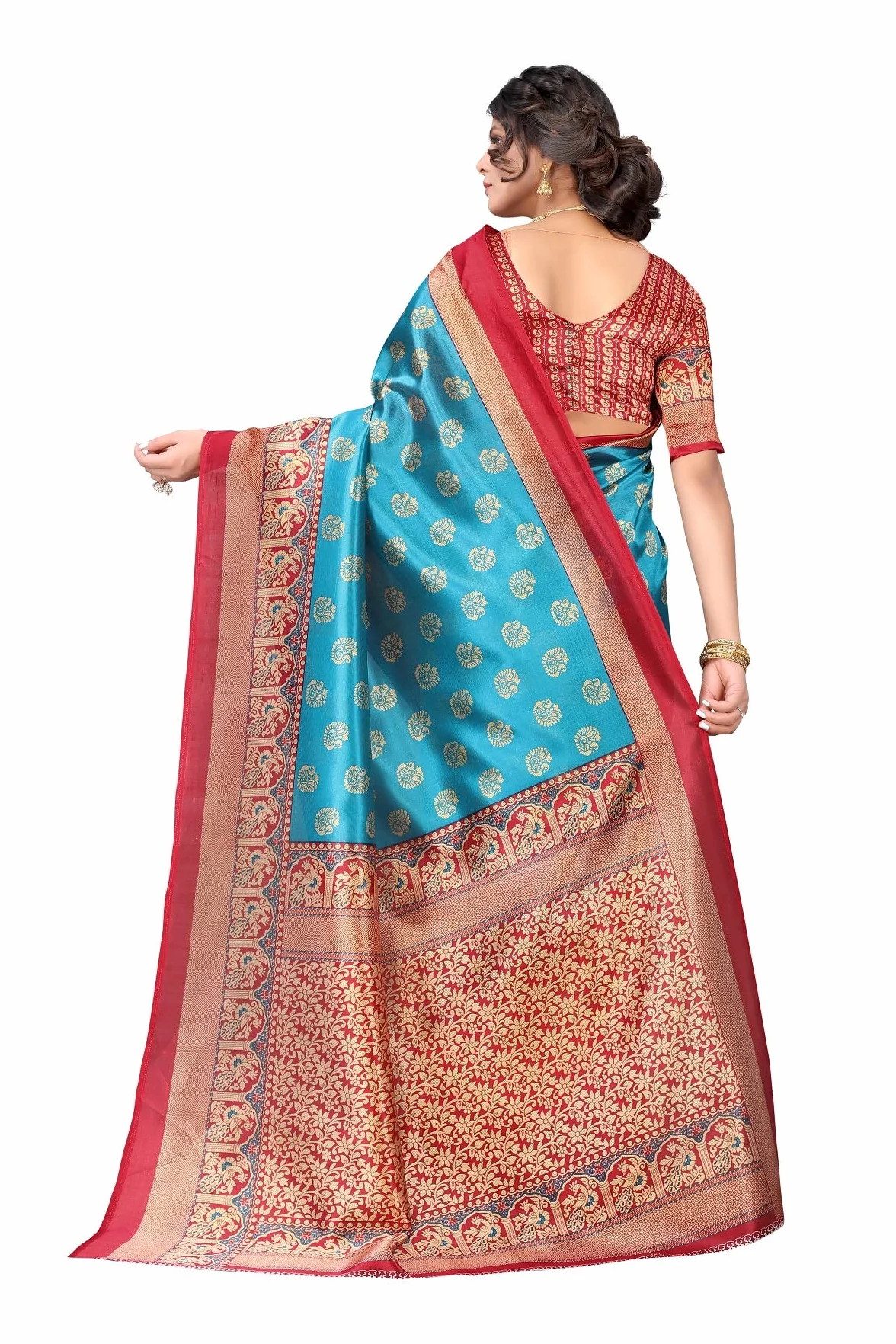 Kanjivaram Sari Bordowe Indyjskie Banarasi Żakardowe z Nieszytą Bluzką