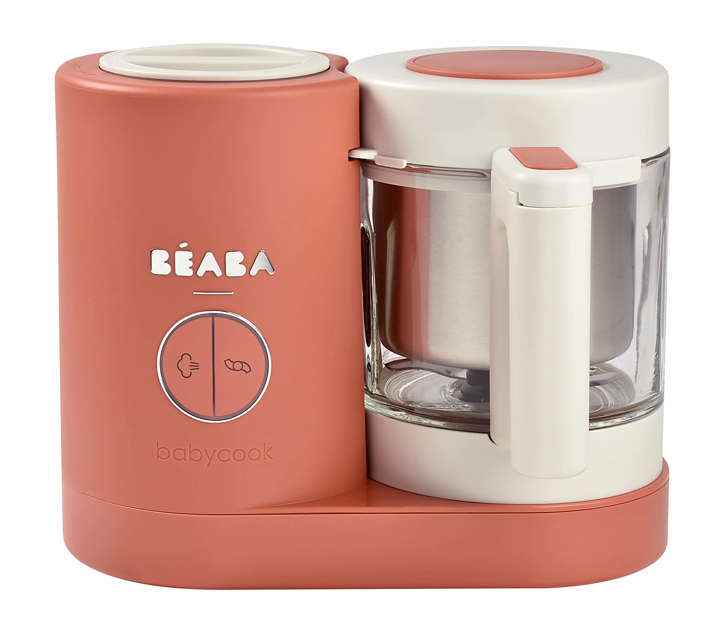 BÉABA - Babycook Néo, piec homogenizator, delikatny do gotowania na parze, robot dla papieży 4 w 1, noworodka i dziecka, szklany kubek i kosz ze stali nierdzewnej, terracota, gniazdo UE