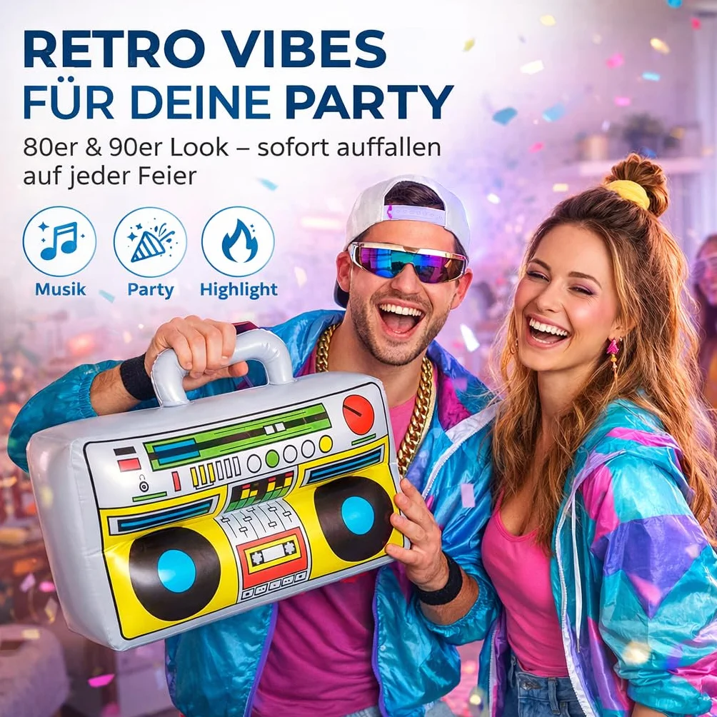 FASCHINFEVER Walkman nadmuchiwany, gett w stylu retro lat 80/90. - dodatek karnawałowy, miks, 1X