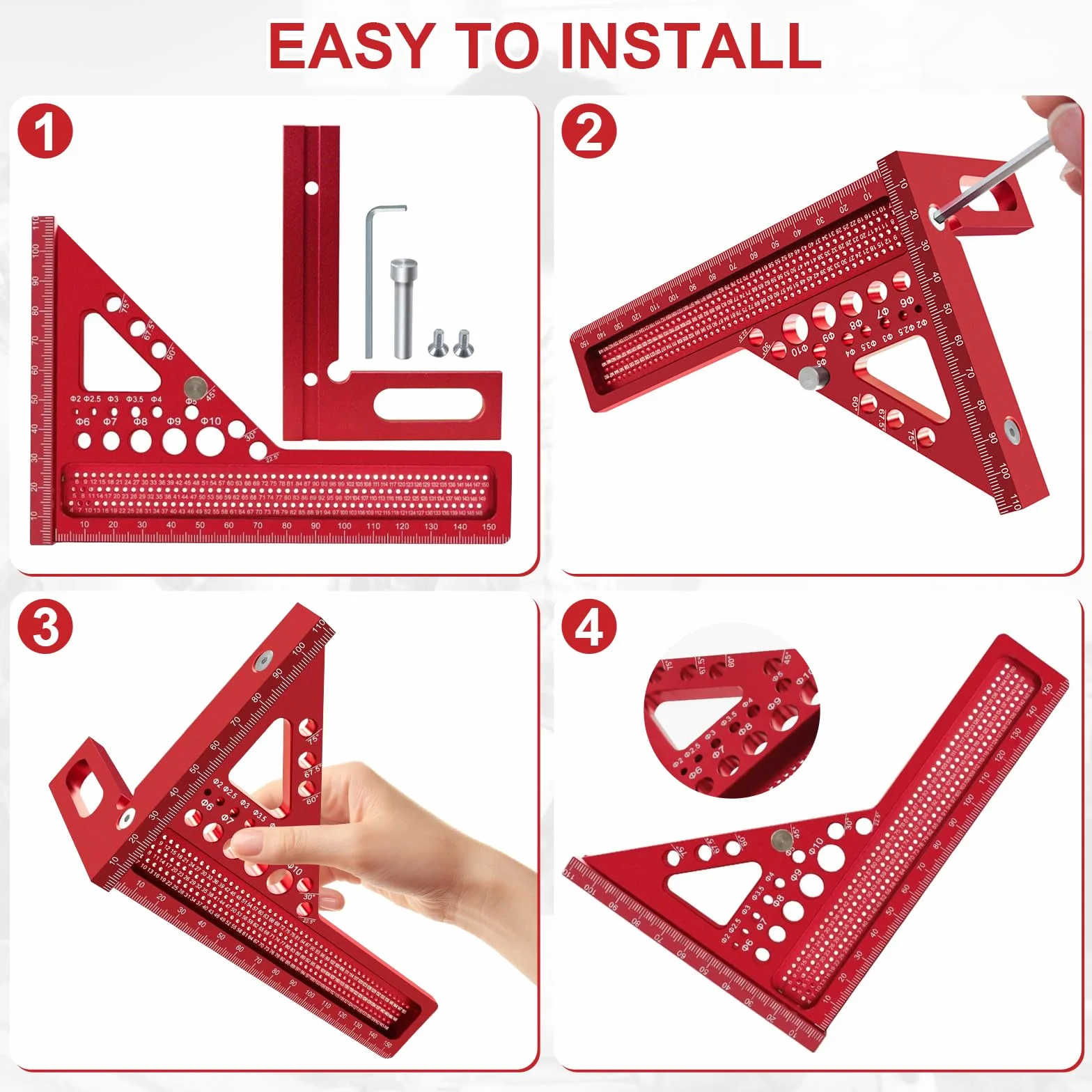 Kąt ukośny 3D, kąt łączony 22,5-90° ze stopu aluminium, wysoce precyzyjny Speed Square, kąt stolarski z 11 otworami wiertniczymi, narzędzie do wiercenia i pomiaru dla inżynierów stolarskich