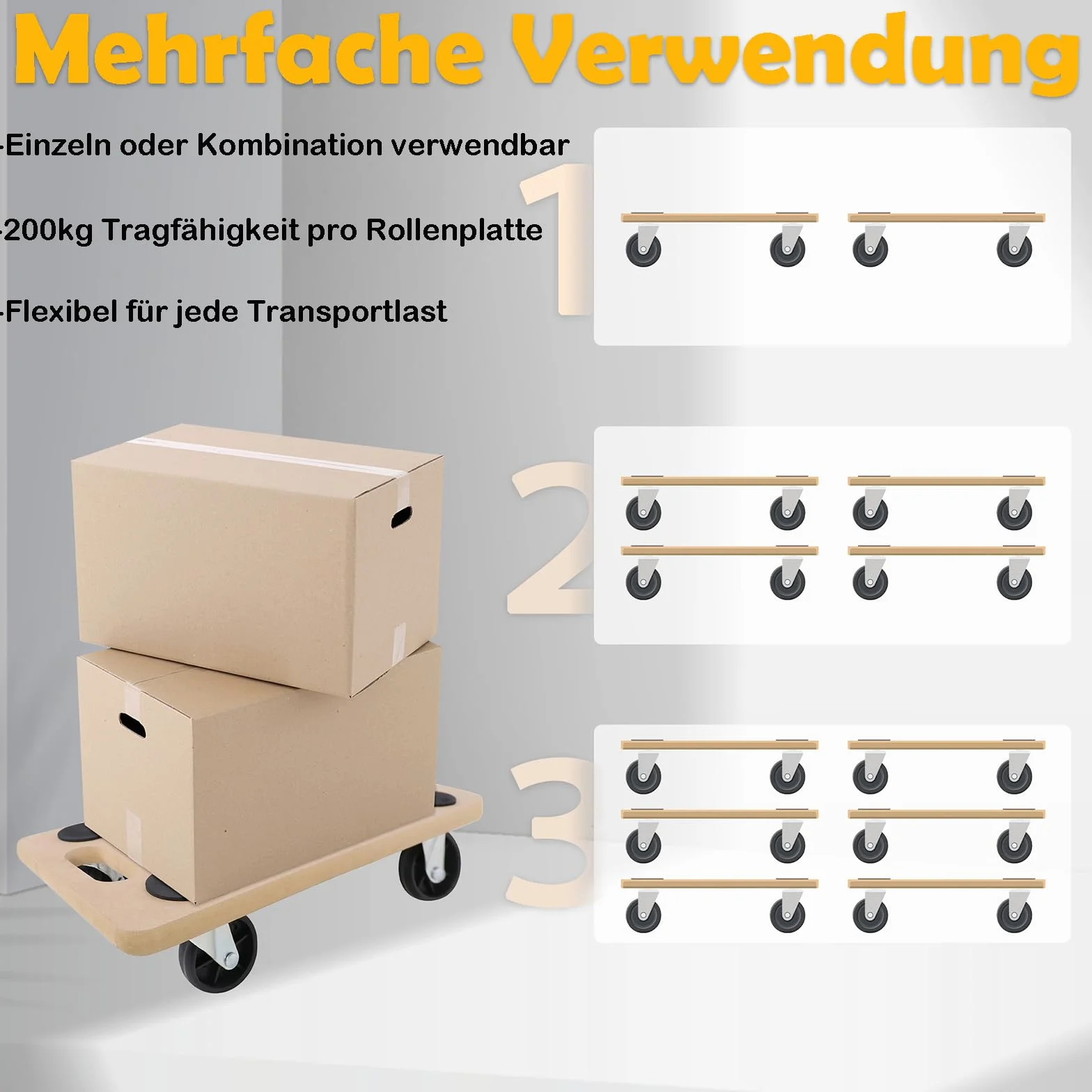 UISEBRT 2 rolki transportowe 580 x 290 x 108 mm, transport, z płyty MDF, do transportu mebli, do przeprowadzki, transportu mebli – nośność 200 kg