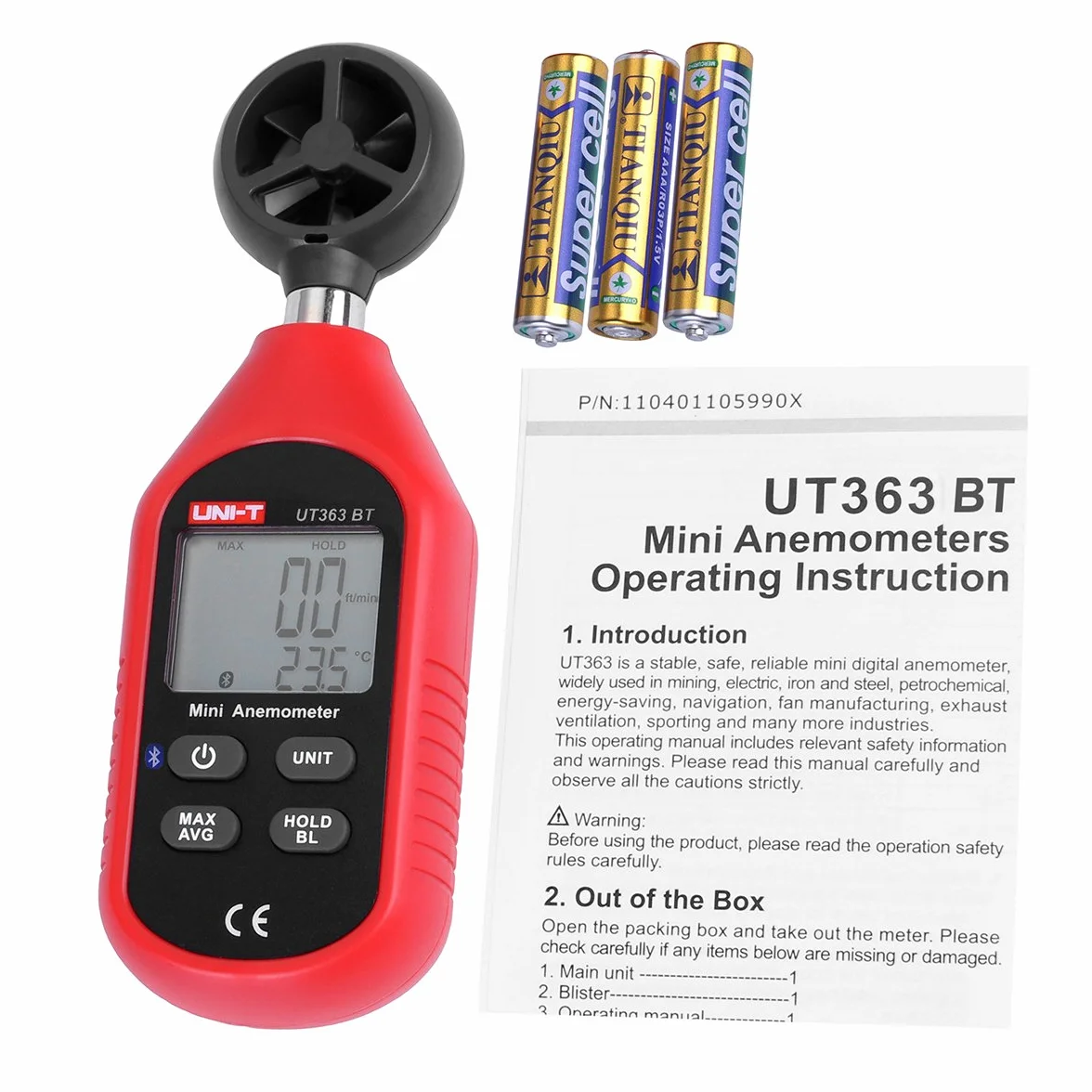 UNI-T Ręczny mini anemometr Bluetooth UNI-T UT363BT ręczny mini cyfrowy anemometr z termometrem i maks./min do zbierania danych pogodowych i sportów na świeżym powietrzu windsurfingu, żeglowania z tyłu