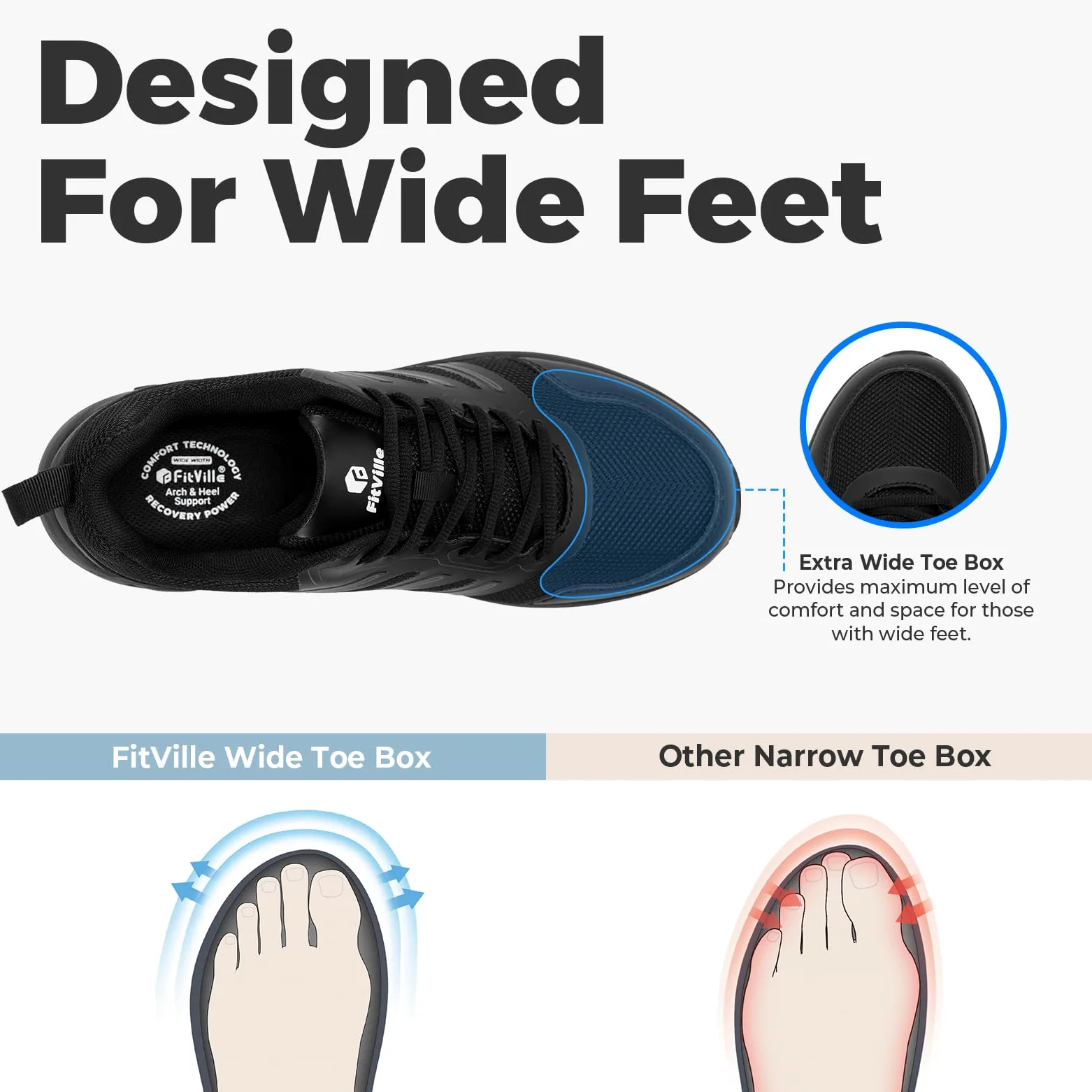 Buty do biegania FitVille Męskie bardzo szerokie buty do biegania w terenie Szerokie lekkie buty sportowe Buty outdoorowe Wygodne buty fitness Buty trekkingowe