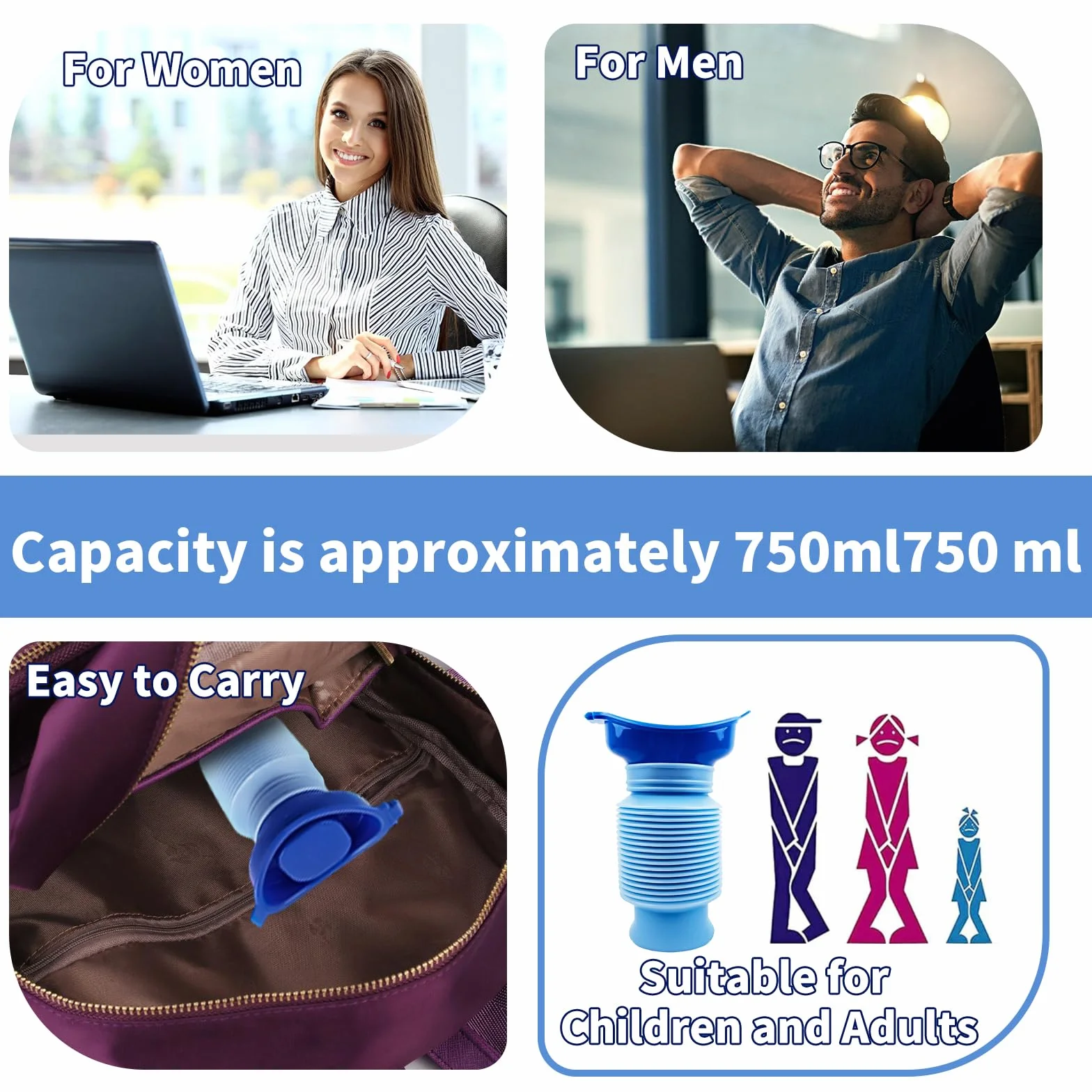 2 sztuki kurtyna na mocz, 750 ML, uniseks, przenośna mobilna toaleta, naczynie na moczu, pojemnik na moczu, pojemnik na moczu na awaryjne użycie podczas kempingu, w samochodzie, w podróży