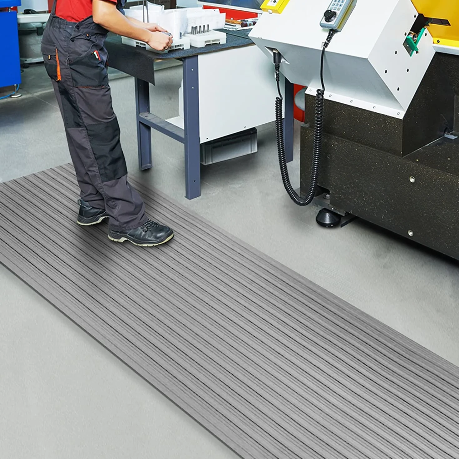 Floordirekt Mata przeciwzmęczeniowa Soft Work-Mat 120 x 250 cm, szara – ergonomiczna mata na miejsce pracy, prążkowana, antypoślizgowa i amortyzująca powierzchnia